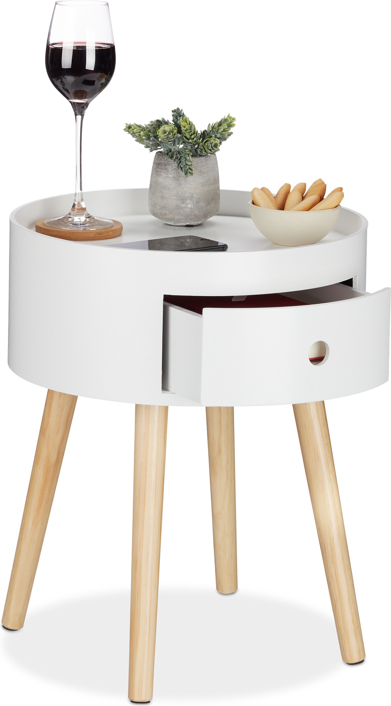Tavolino Relaxdays A C Con Scomparto – Struttura In Metallo E MDF, 60x55x36 Cm, Per Divano E Letto