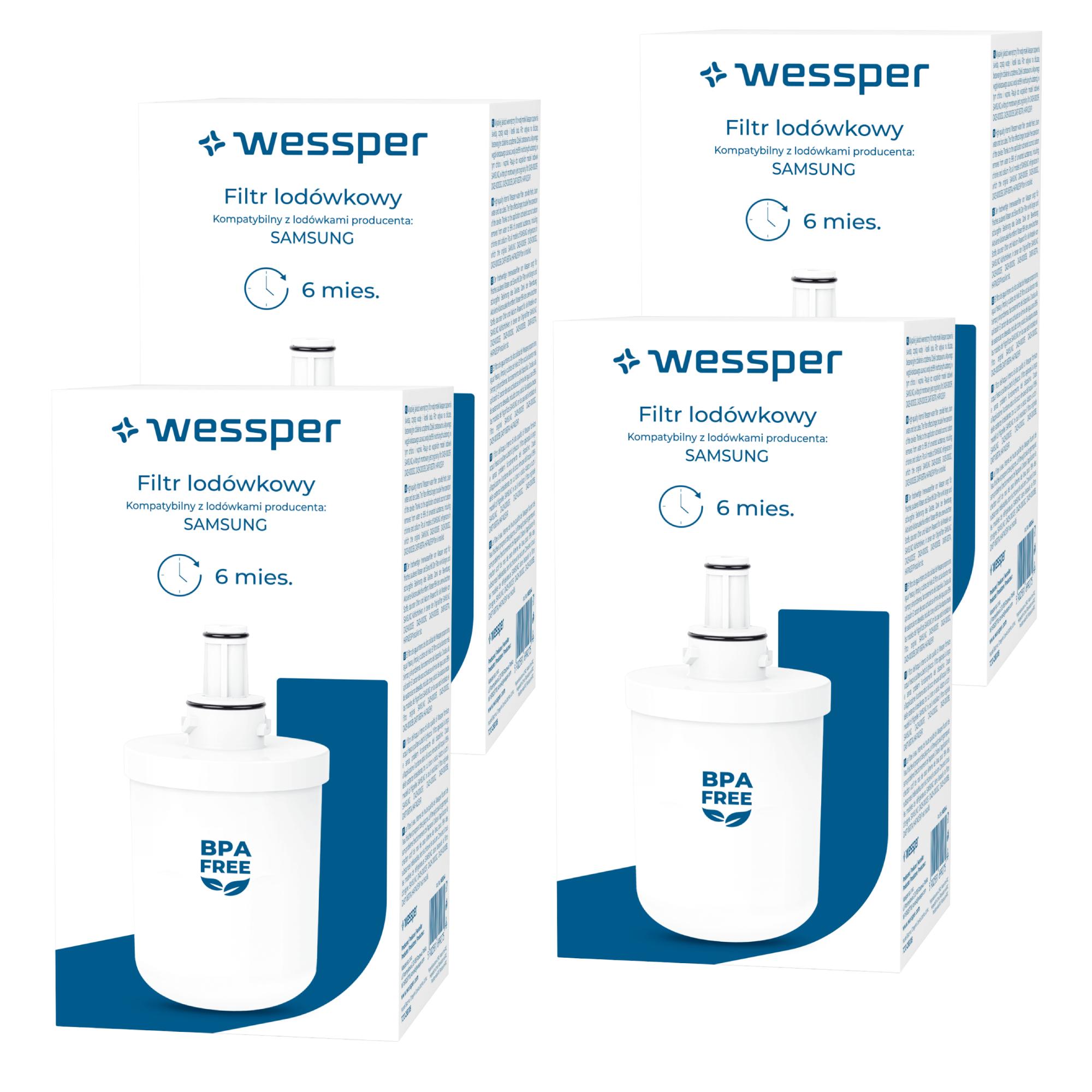 Wessper 4× Wasserfilter Ersatz für Samsung DA29-00003A/DA29-00003G/DA29-00003F – kompatibel mit Samsung Kühlschränken Side-by-Side 4X_WES044