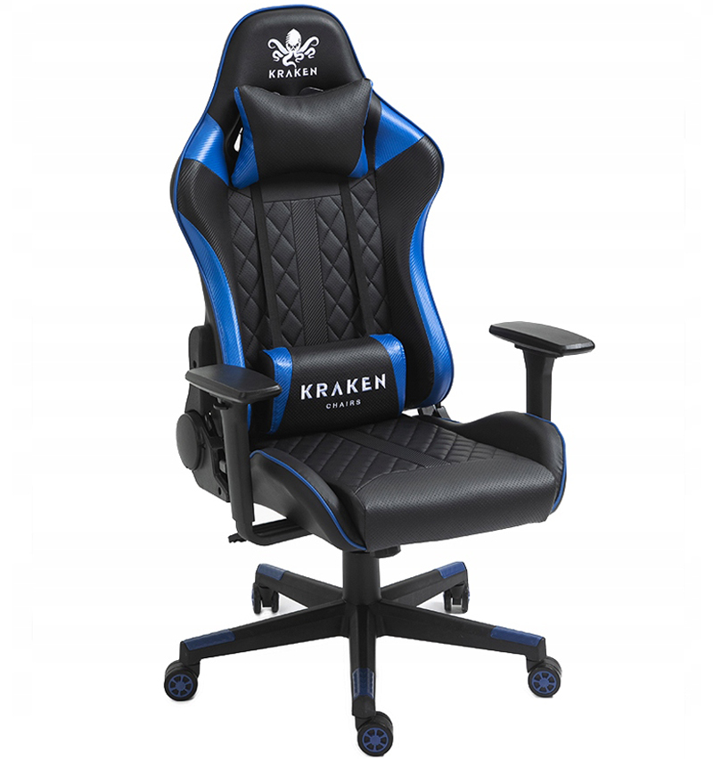 Kraken Chairs Helios kancelárska stolička ergonomická, písacia stolička, otočná stolička, herná stolička, herná stolička, do 130 kg, čierna/modrá