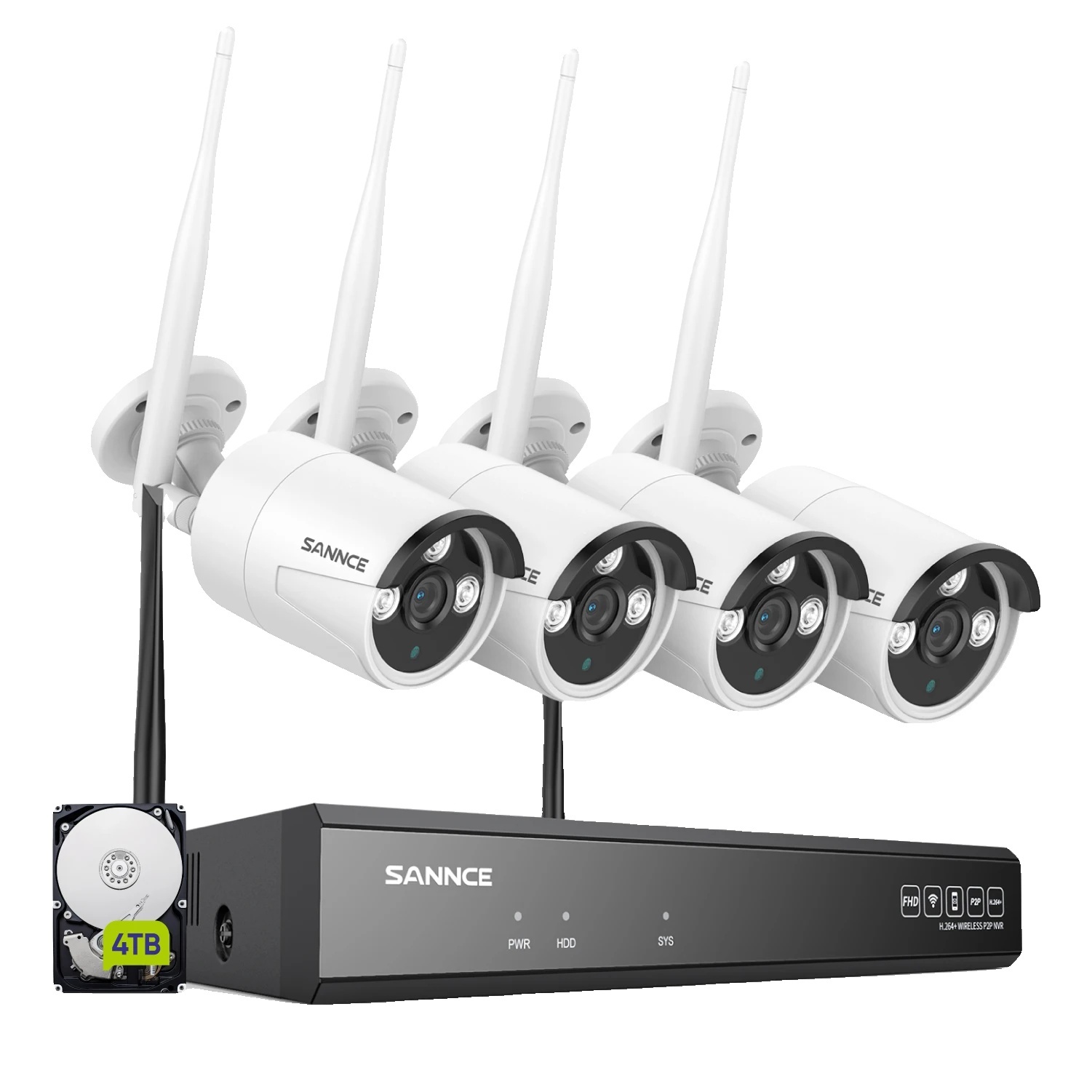 SANNCE Bezdrôtový monitorovací systém, rozlíšenie 5MP, nočné videnie do 30 metrov, 4 kamery, 4T