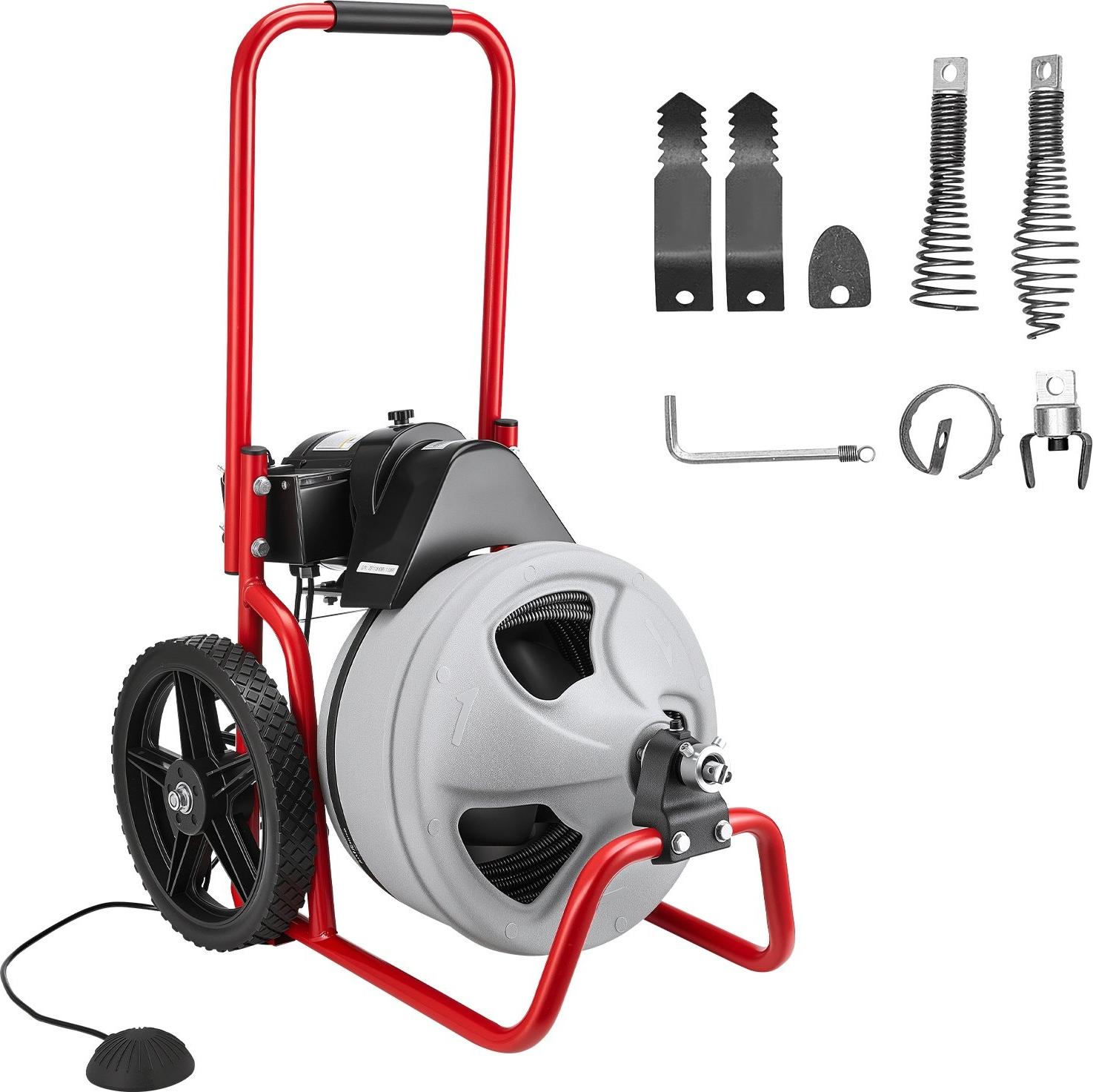 StarTech Rohrreinigungsmaschine/Abflussreinigungsmaschine - Reinigungsspirale 9,5 mm x 22 m - Manueller Vorschub - Pneumatischer Fußschalter - 6 Schneidköpfe - Für Rohre Ø 50–100 mm GDSTJLSGTSSD3Q964001V2