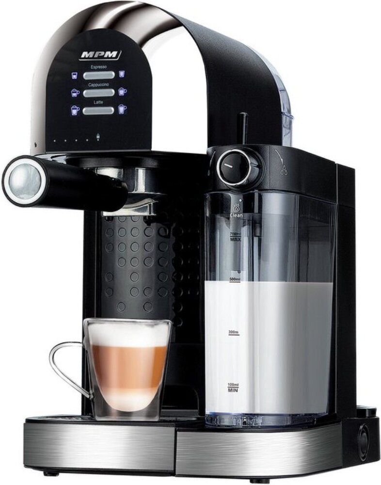 MPM espresso / kávovar s integrovaným napeňovačom mlieka - 6 druhov kávy - Kávovar 15 bar / 1470W