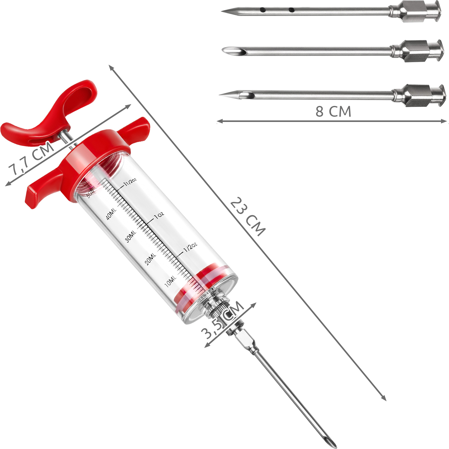 Ruhhy Fleischspritze-Set Marinadenspritze zum Pökeln 3 Fleischnadeln BBQ Smoker 50ml Rinderbraten Schweinebraten Schweinshaxen Stecks 23055 AM17297