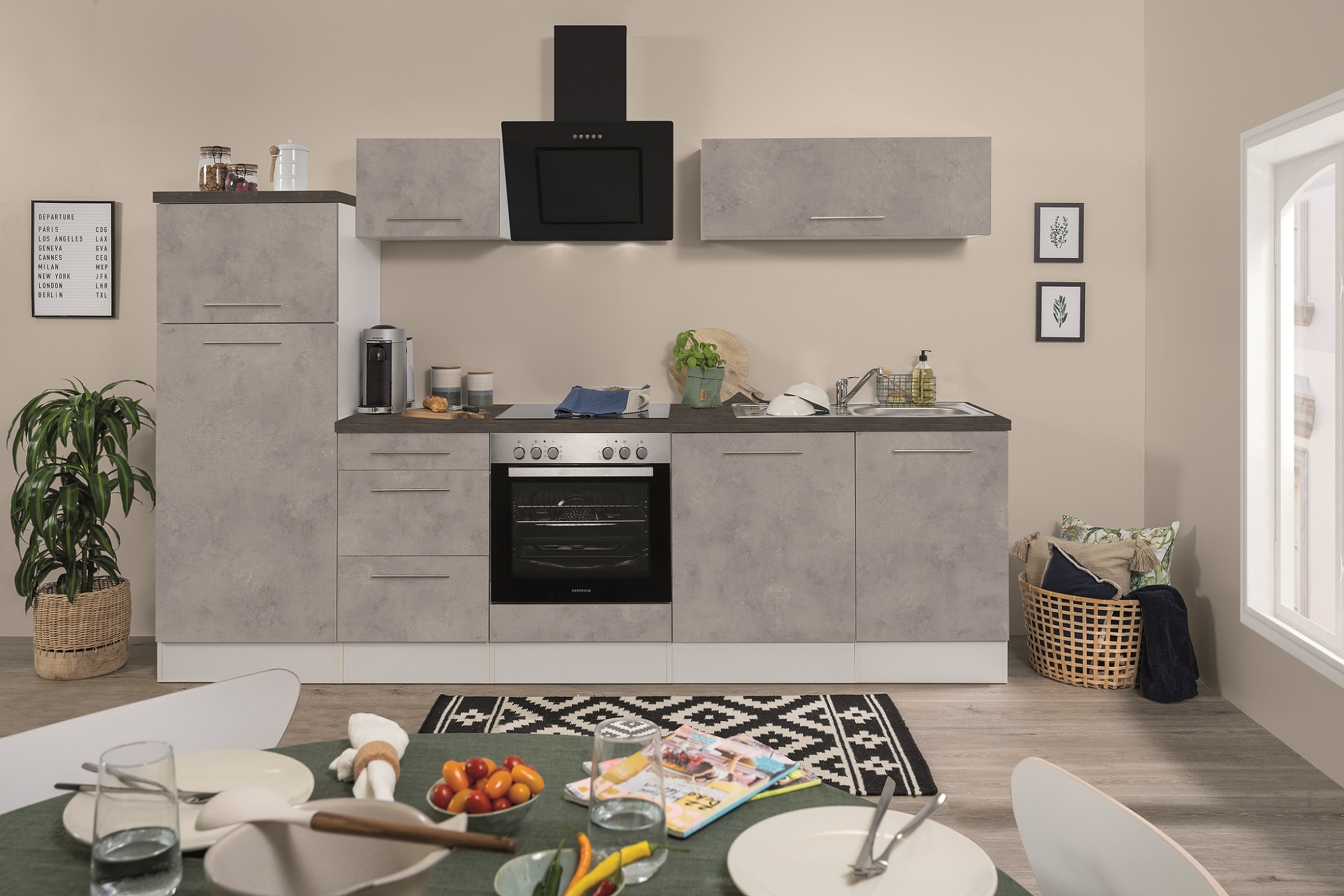 Küche Küchenzeile Küchenblock Beton Amanda 280 cm Respekta Premium RP280WB