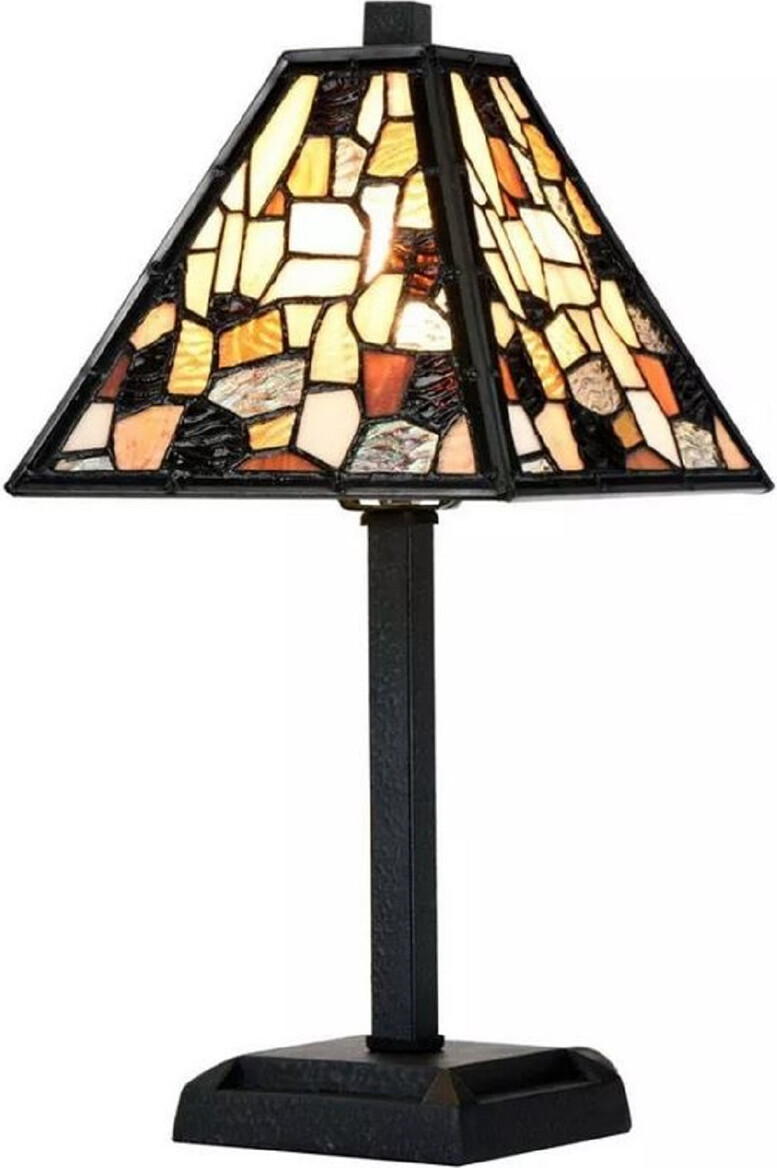 Casa Padrino Luxus Tiffany Hockerleuchte Schwarz / Mehrfarbig 28 x 28 x H. 36 cm - Tiffany Tischleuchte - Tiffany Leuchten - Luxus Interior - Luxus Leuchten - Tiffany Leuchten NEW-50877