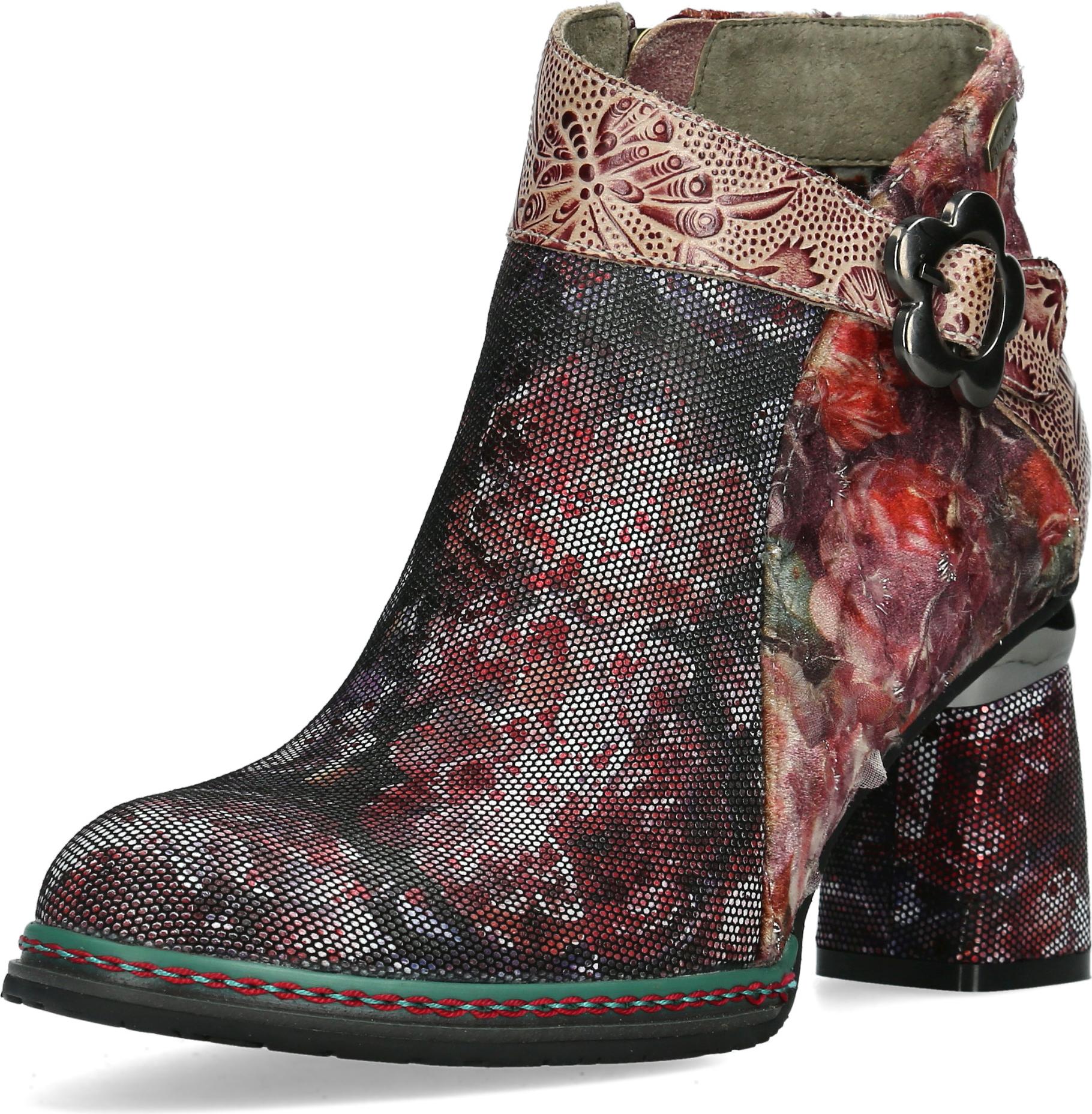 Laura Vita Damen Stiefelette Leder Blumenmuster Schnalle in Blütenform Kinoao 11, Größe:38 EU, Farbe:Rot KINOAO_11_Rouge_38
