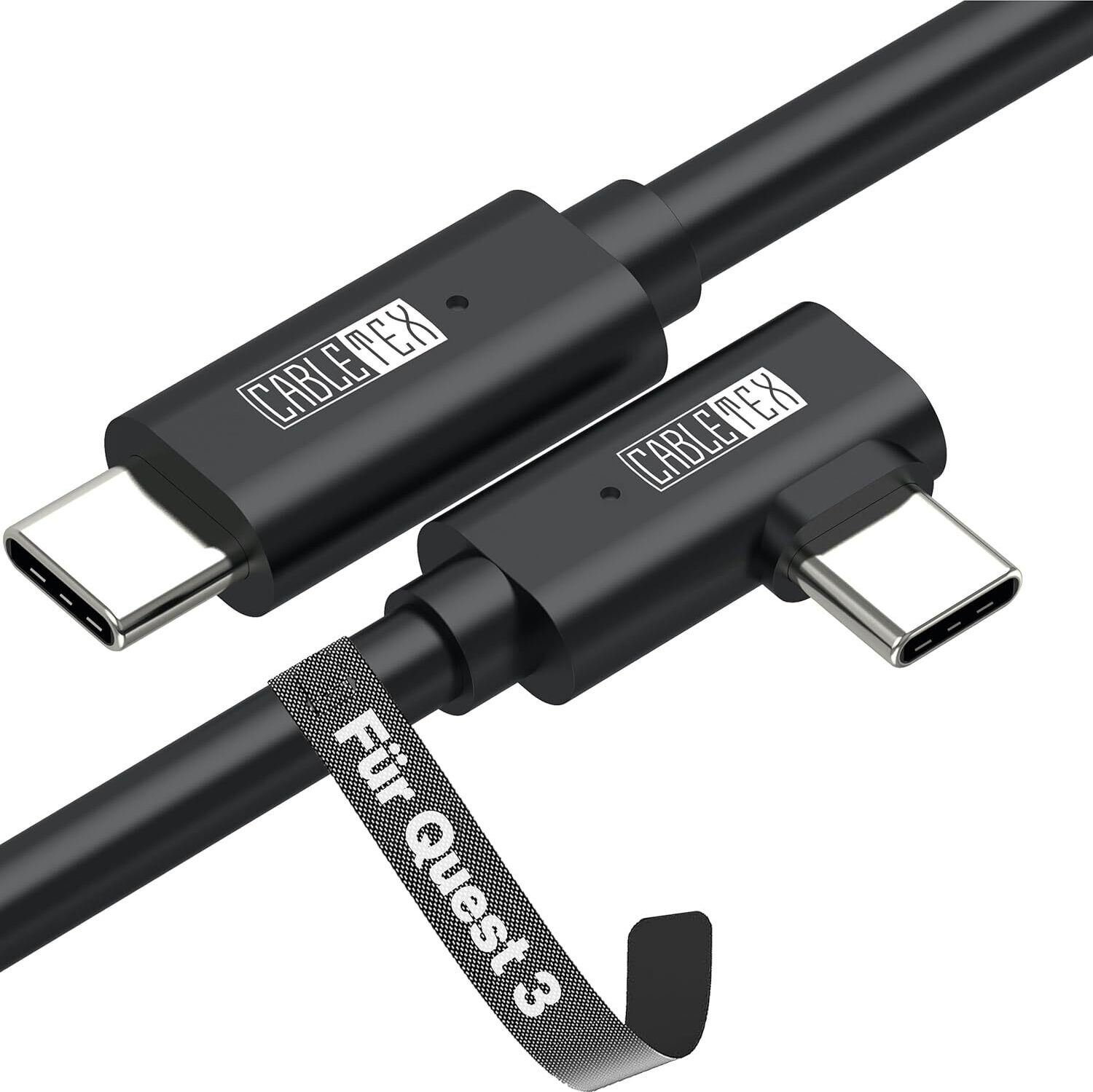 CABLETEX 5 Meter für Meta Quest 3, Oculus Quest 2, PICO 4, Link Kabel USB C | USB 3.2 für VR Brillen, MacBook Pro und Smartphones - Virtual Reality typ-c-c-3.1-90-5-SCHWARZ