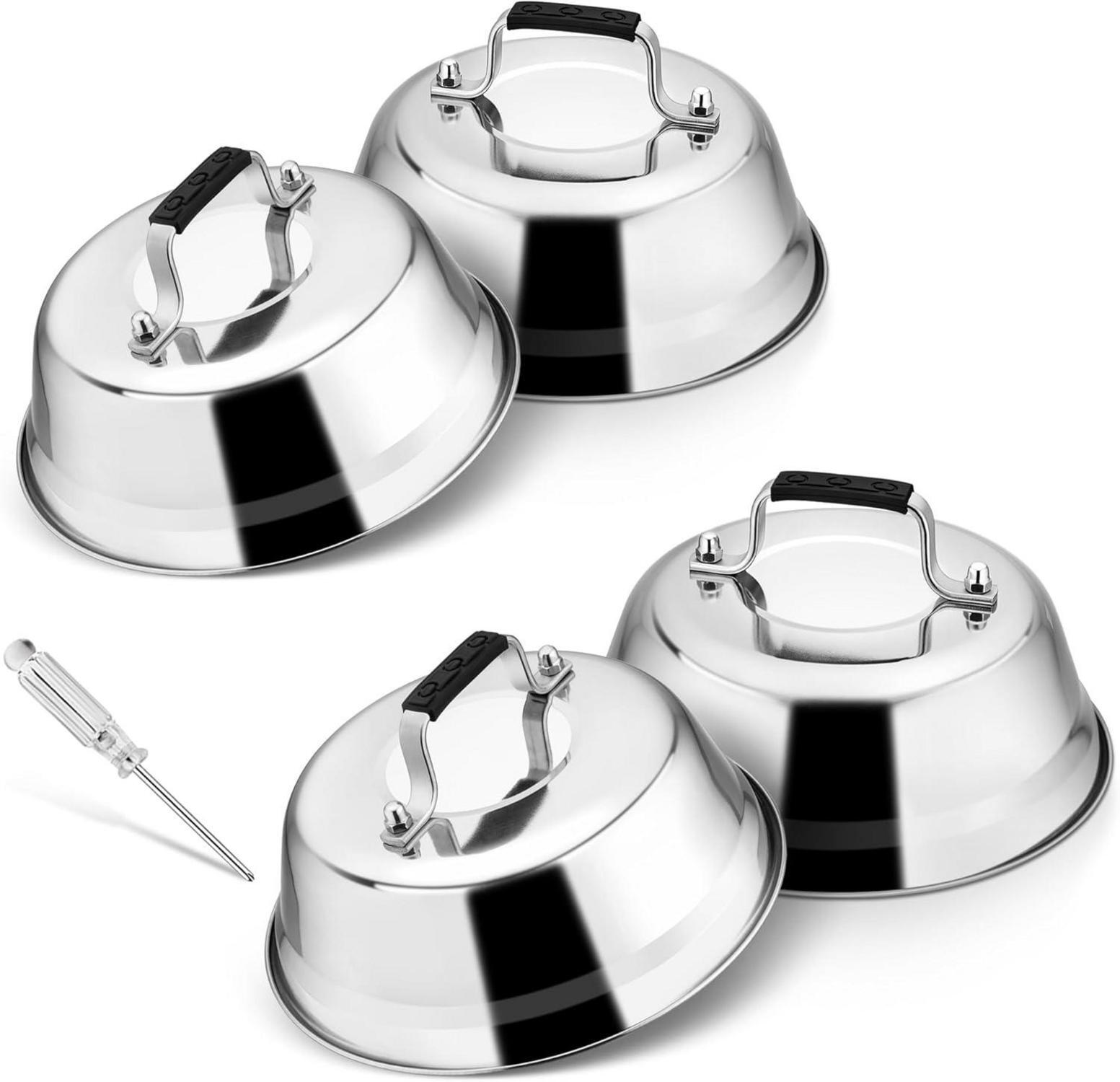 Homikit Burgerglocke Set - 4 Stück Edelstahl Mit Silikongriff - 16,7x5,8cm Spülmaschinenfest