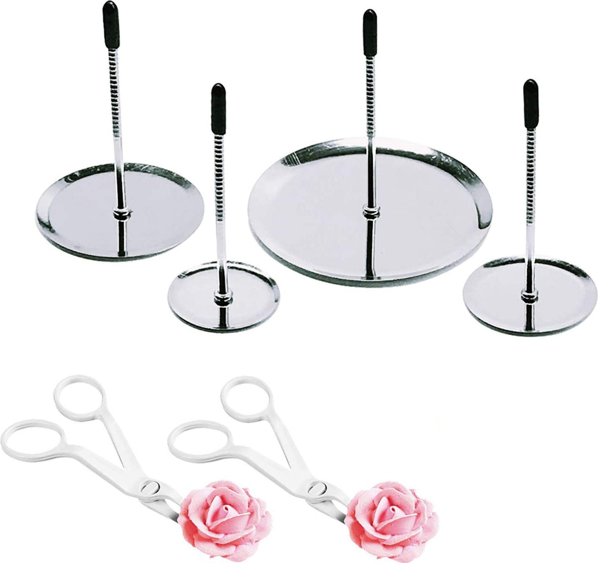 RPSTrading 6-teiliges Zuckerguss-Blumennagel-Set, Kuchendekoration, 4 Größen, Zuckerguss-Blumennägel, 2 Stück Blumenheber RPML251220KF221