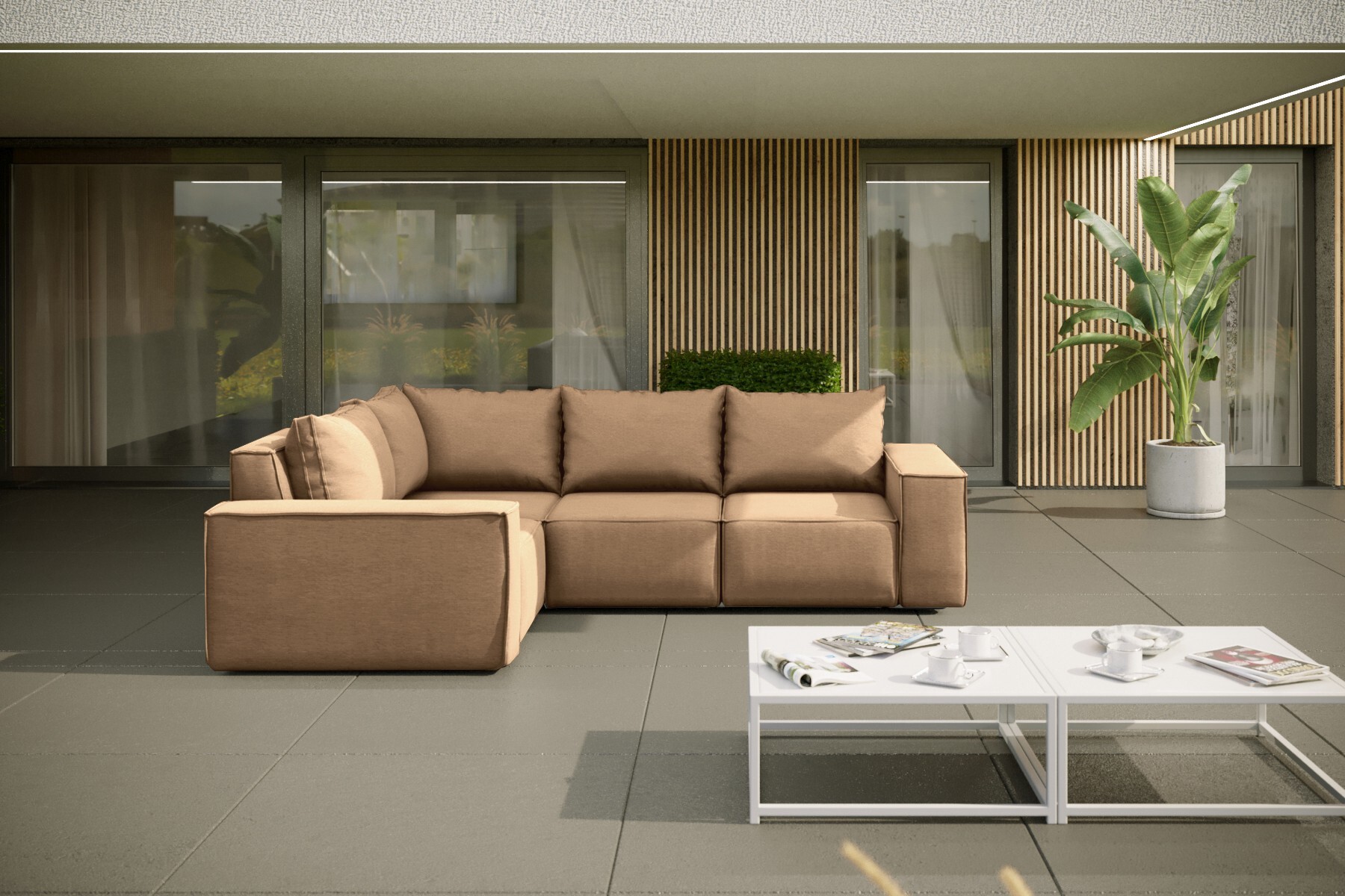 Kaiser Möbel Gartenmöbel Ecksofa für den Garten SONNE, die Terrasse, den Hof, gemütliche groß, Gartenmöbel eckcouch Capucino Rechts