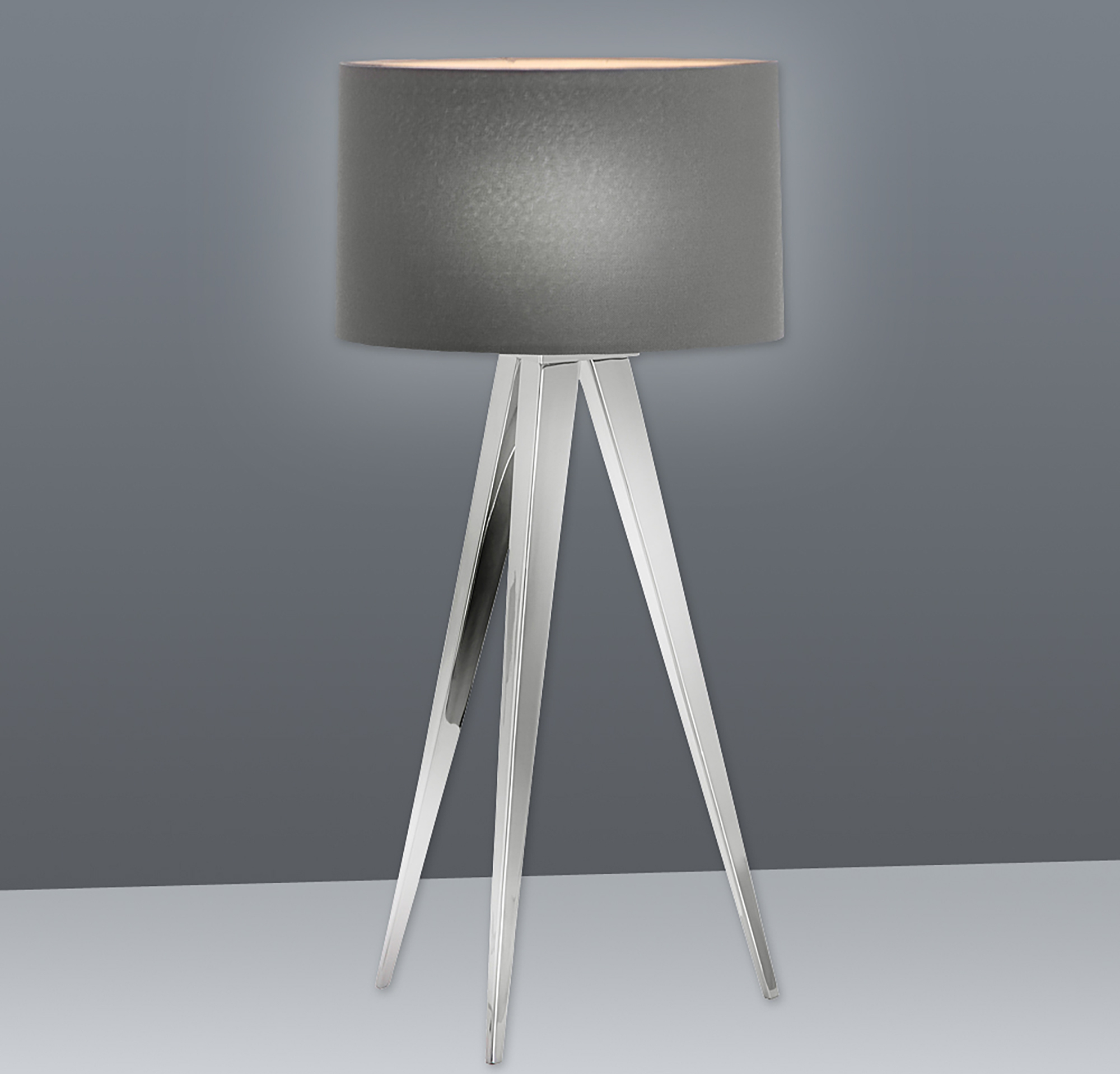 Näve Hockerleuchte 3-Bein - Material: Metall, Textil - Fuß: chrom;Schirm grau; 3134416