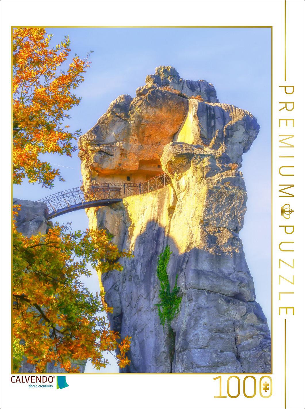 CALVENDO Puzzle Mysteriöser Charme vom 40Meter hohen Sandsteinfelsen , Externsteine, Teutoburger Wald | 1000 Teile Lege-Größe 64x48cm Foto-Puzzle für glückliche Stunden