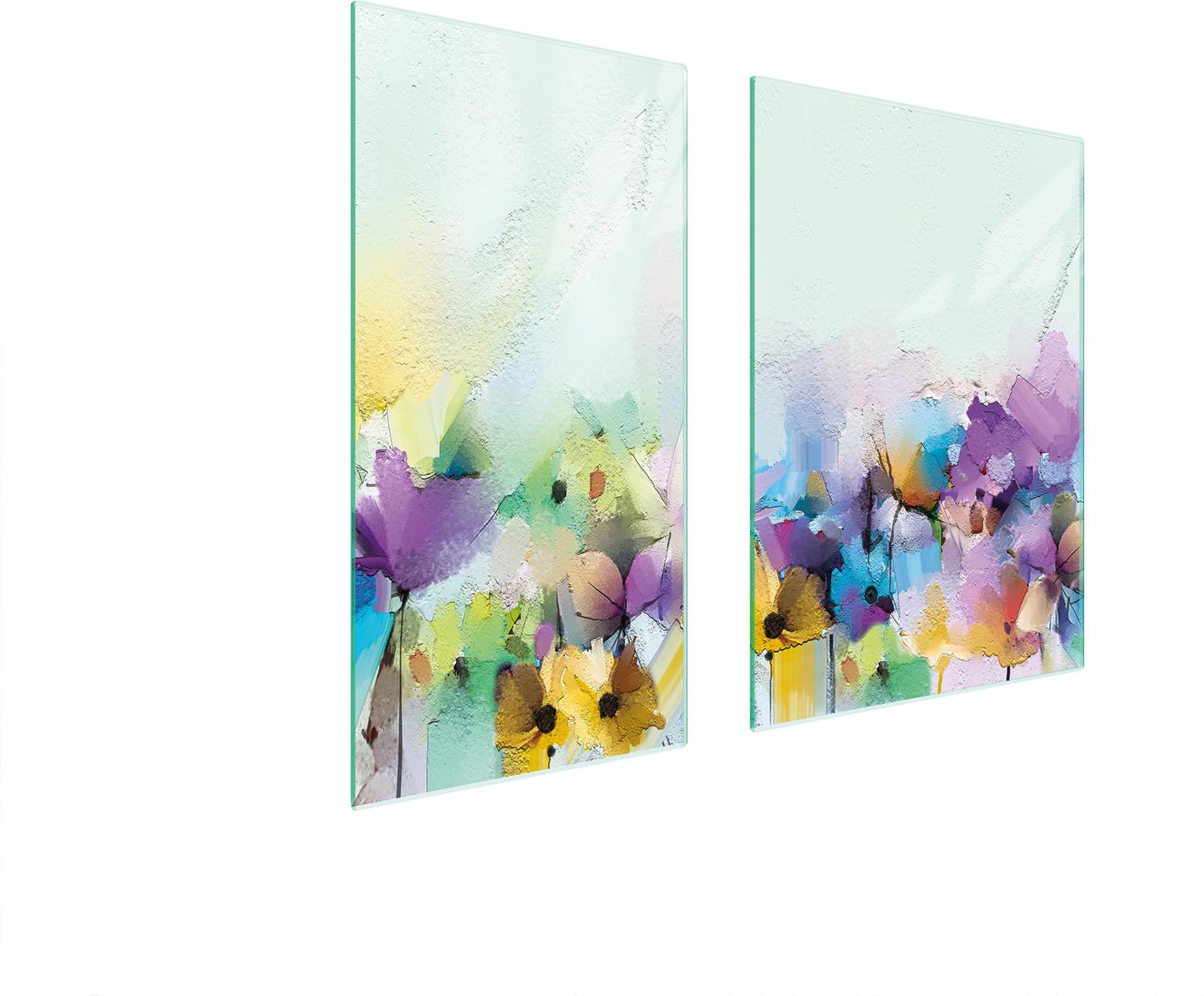 TMK ArtDeko Herdabdeckplatten 2 teilig 75x52 Ceranfeld Abdeckung Glas Schneidebrett Blumen Art.