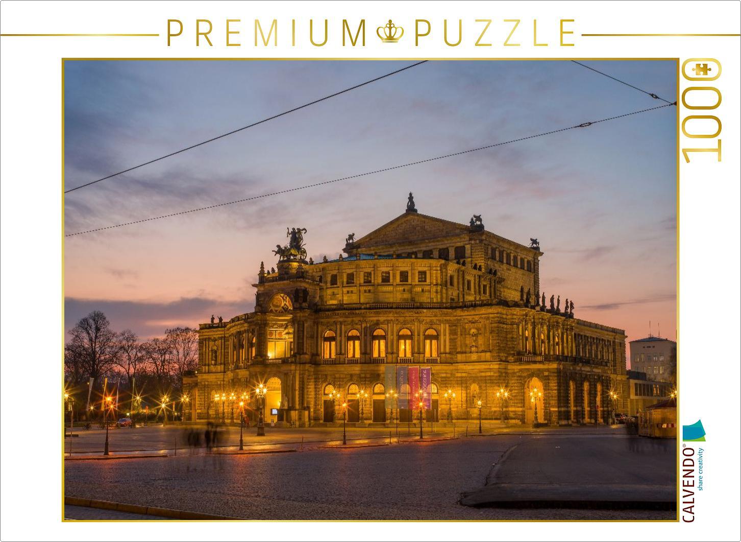 CALVENDO Puzzle Dresden - Sonnenuntergang an der Semperoper | 1000 Teile Lege-Größe 64x48cm Foto-Puzzle für glückliche Stunden