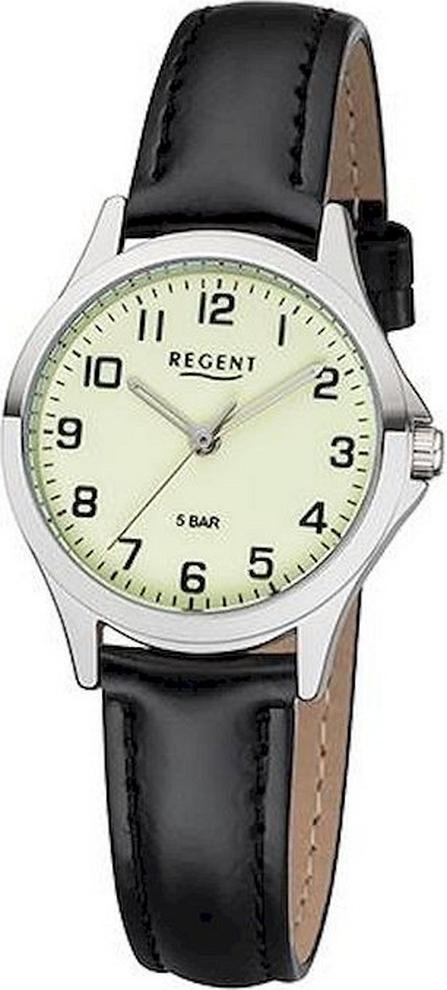 REGENT 2112427 Damenuhr 29 mm Leuchtzifferblatt Silber Leder 5 BAR