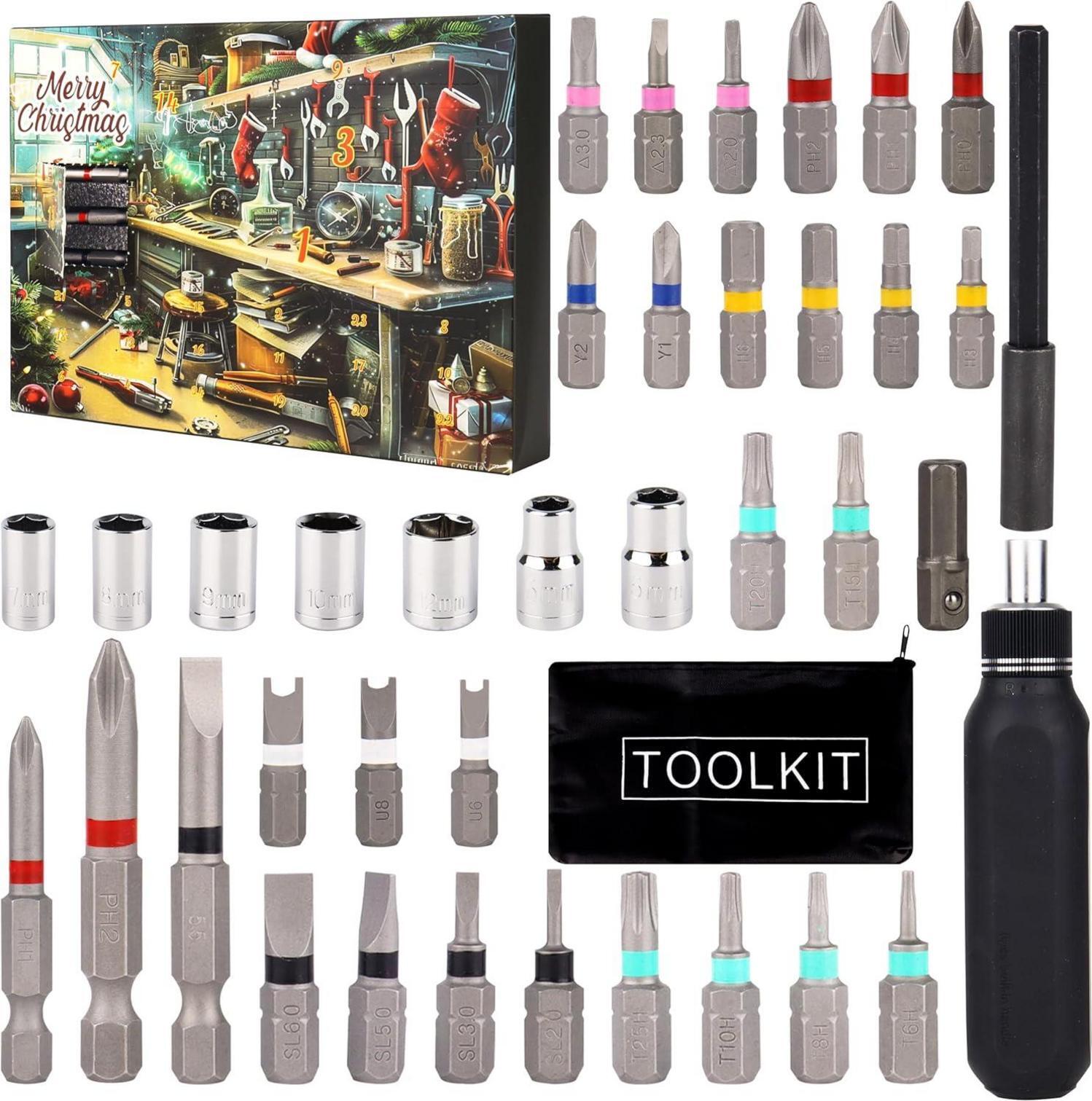 Jeasona Pánsky adventný kalendár Nástroje 2024 Vianočný kalendár 2024 - 34-dielna sada račňových skrutkovačov