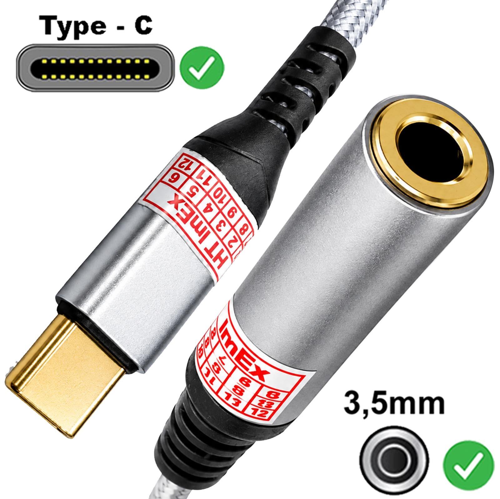 HT ImEx Nylon USB C auf 3,5mm Klinke Adapter mit DAC Chip für Hi-Fi Klangqualität