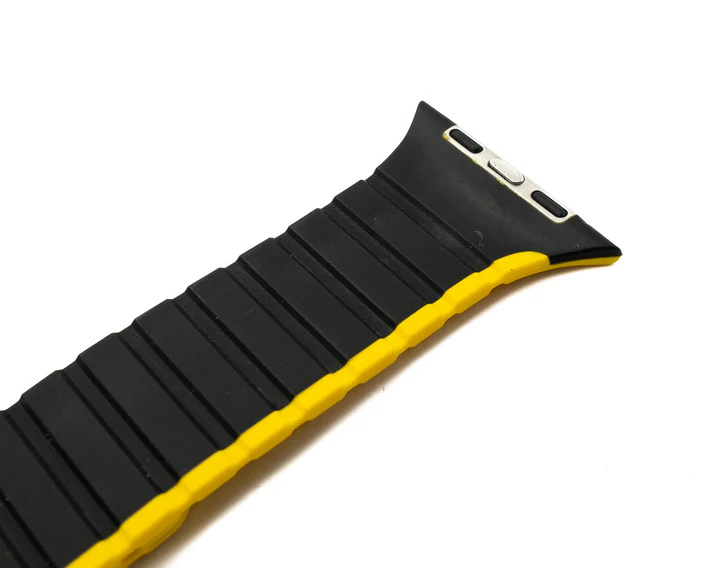 SYSTEM-S remienok 42 44 45 49 mm silikónový flexibilný magnetický pre Apple Watch Smartwatch Black Yellow