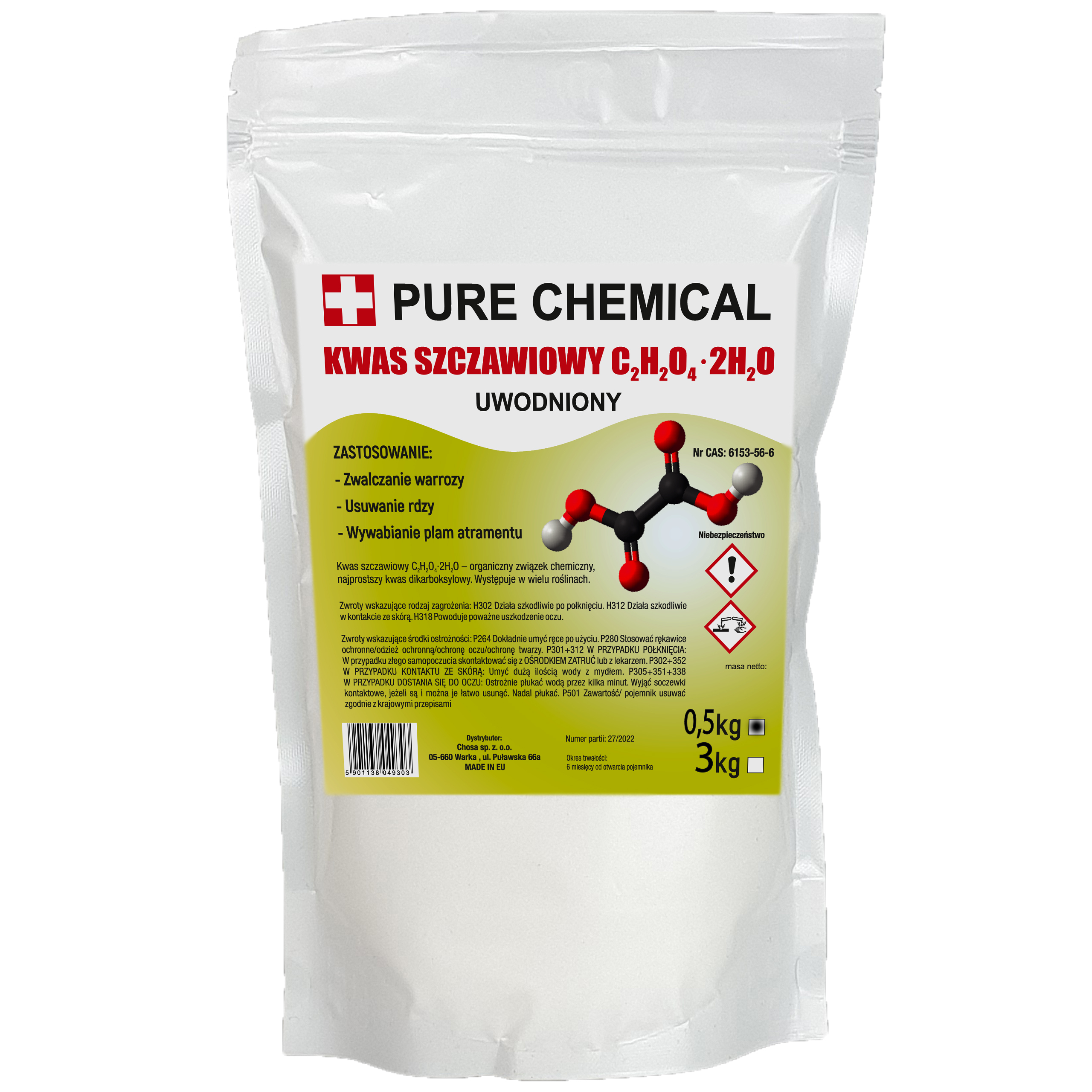 PURE_CHEMICAL PURE CHEMICAL | Oxalsäure | Oxalsäurekristalle | Entkalker | 0,5 KG OXALSÄURE 0,5 KG