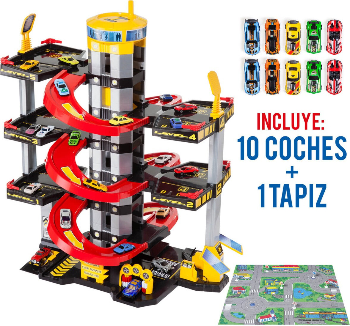 Molto Spielzeugparkhaus 6 Etagen + 10 Autos + Spielmatte 15418/WEB2