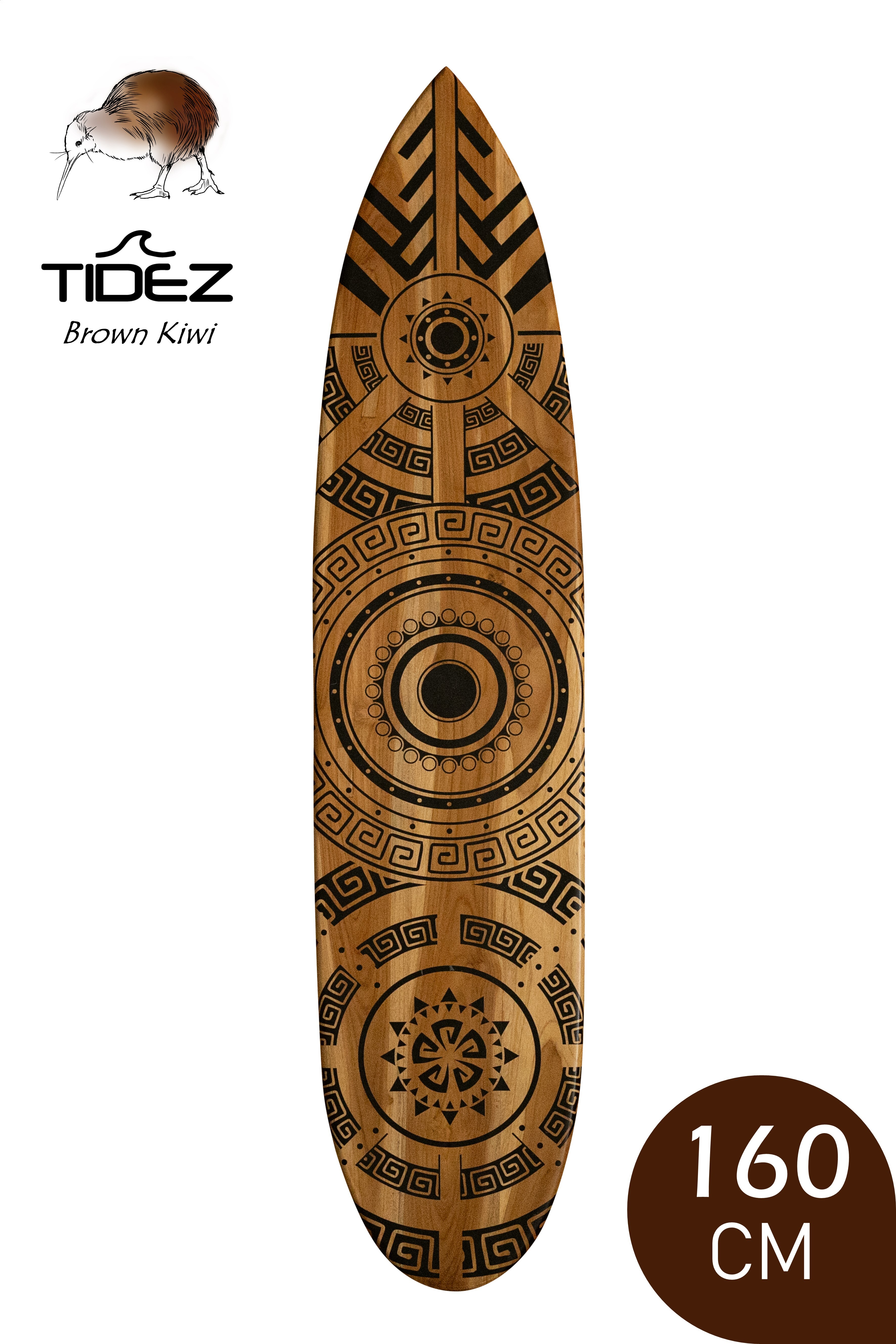 Tidez Surfbrett Dekoration - Surfbrett aus Holz - Surfbrett Dekoration - Brown Kiwi 160cm