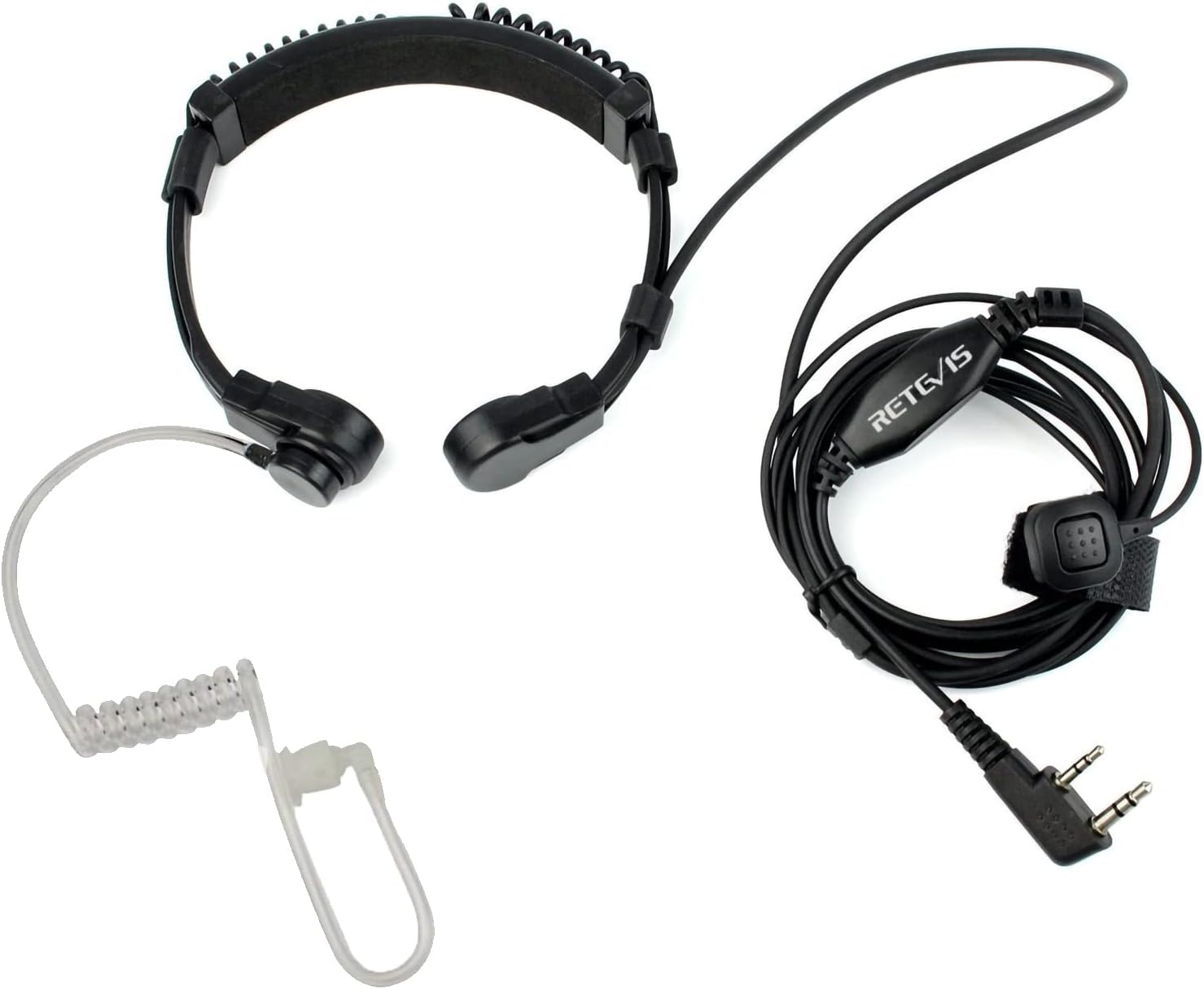 Retevis K001 Funkgerät Kehlkopfmikrofon Headset, 2-pin Ohrhörer Kopfhörer Kompatibel RT24 RT27 RT21 RT22 RT617 BF-88E BF-888S UV-5R Kenwood Walkie Talkies (1 STK.) EUC9026A