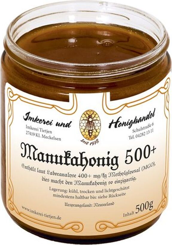 Imkerei Tietjen Manukahonig 500plus 500g | Laboranalyse über 500 mg/kg Methylglyoxal 127A