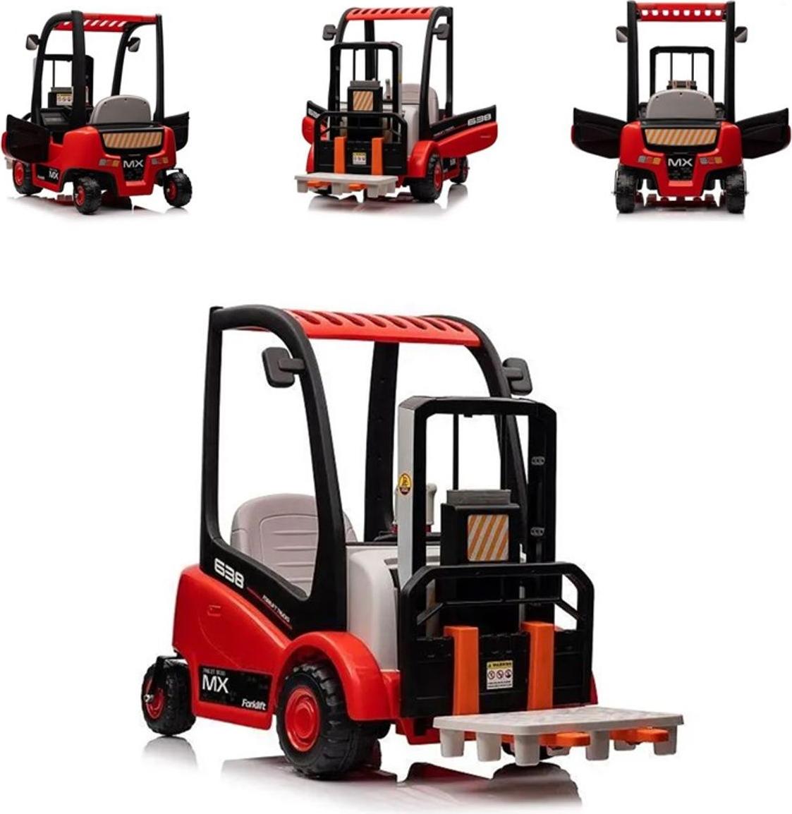ES-Toys Kinder Elektrofahrzeug Gabelstabler Fernbedienung, MP3, USB, Stoßdämpfer rot ET5820