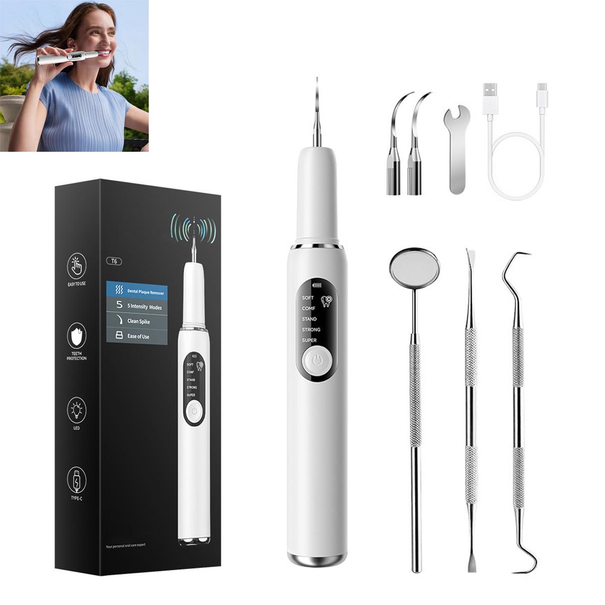 Dopwii Zahnreiniger elektrisch, Zahnstein Entferner,, zahnsteinentferner, Zahnflecken, Zahnbelag, mit 3 Reinigungsköpfen KAUF-TRAD-HB2298-016
