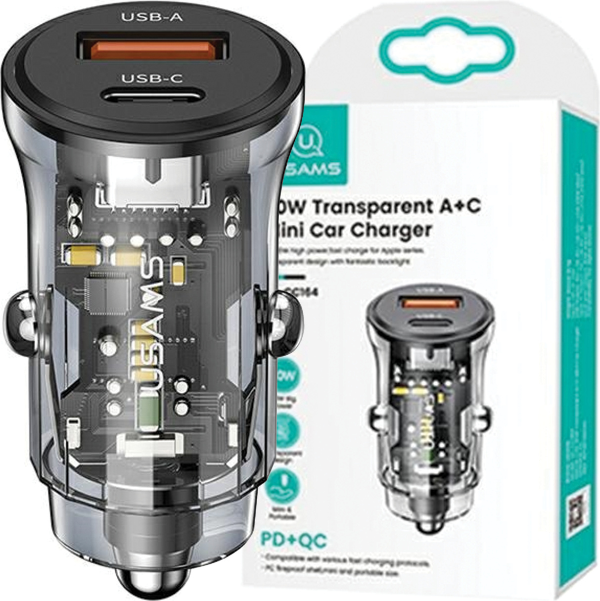 Usams Lad. Sám. 1Xusb+1Xusb-C C32 30W Rýchle Nabíjanie Čierna/Čierna Cc164Cc01 (Us-Cc164)