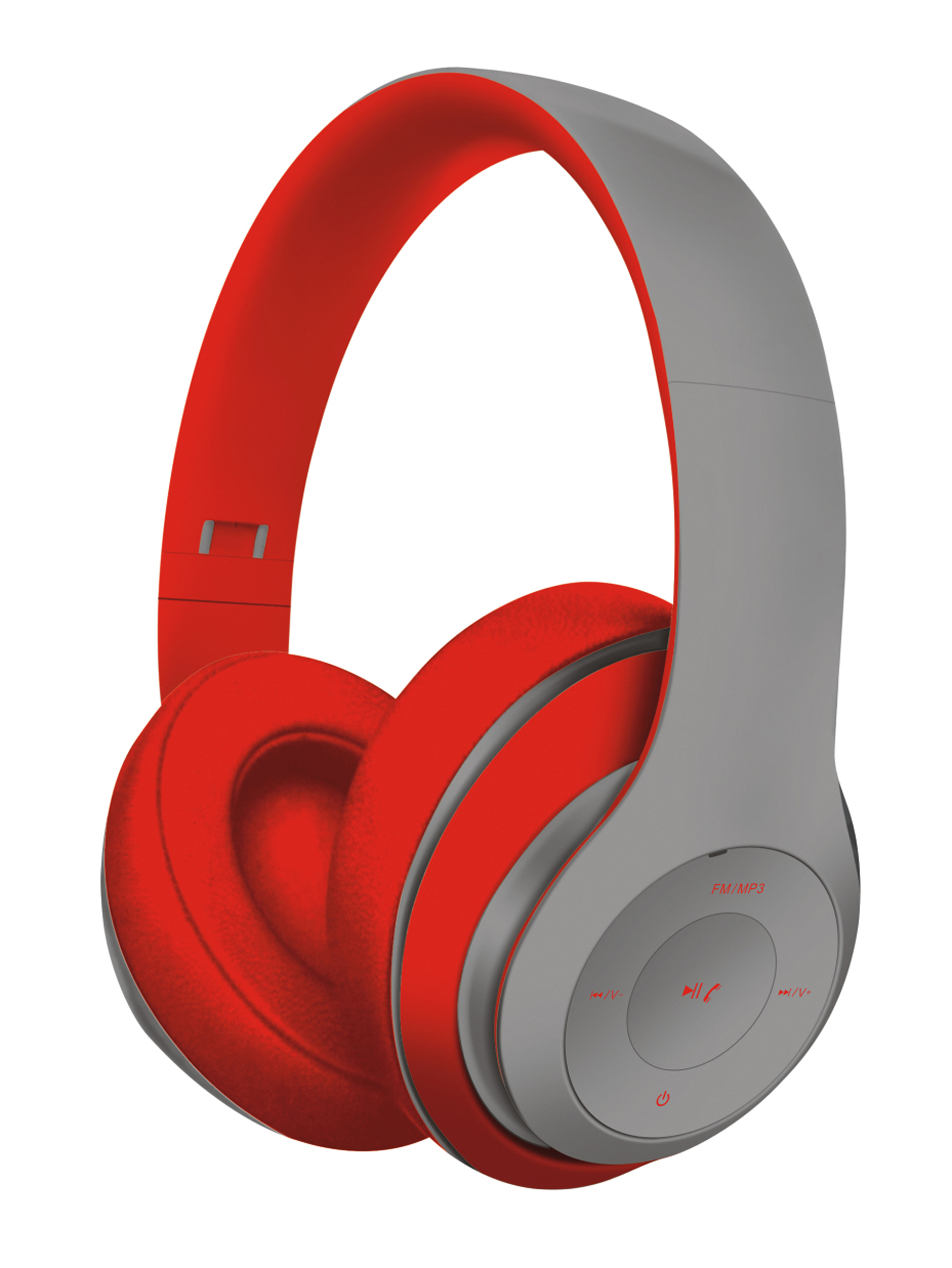 PLATINET FH0916GR Over-Ear Bluetooth Kartenleser grau FM-Radio rot mit Kopfhörer Micro-SD und