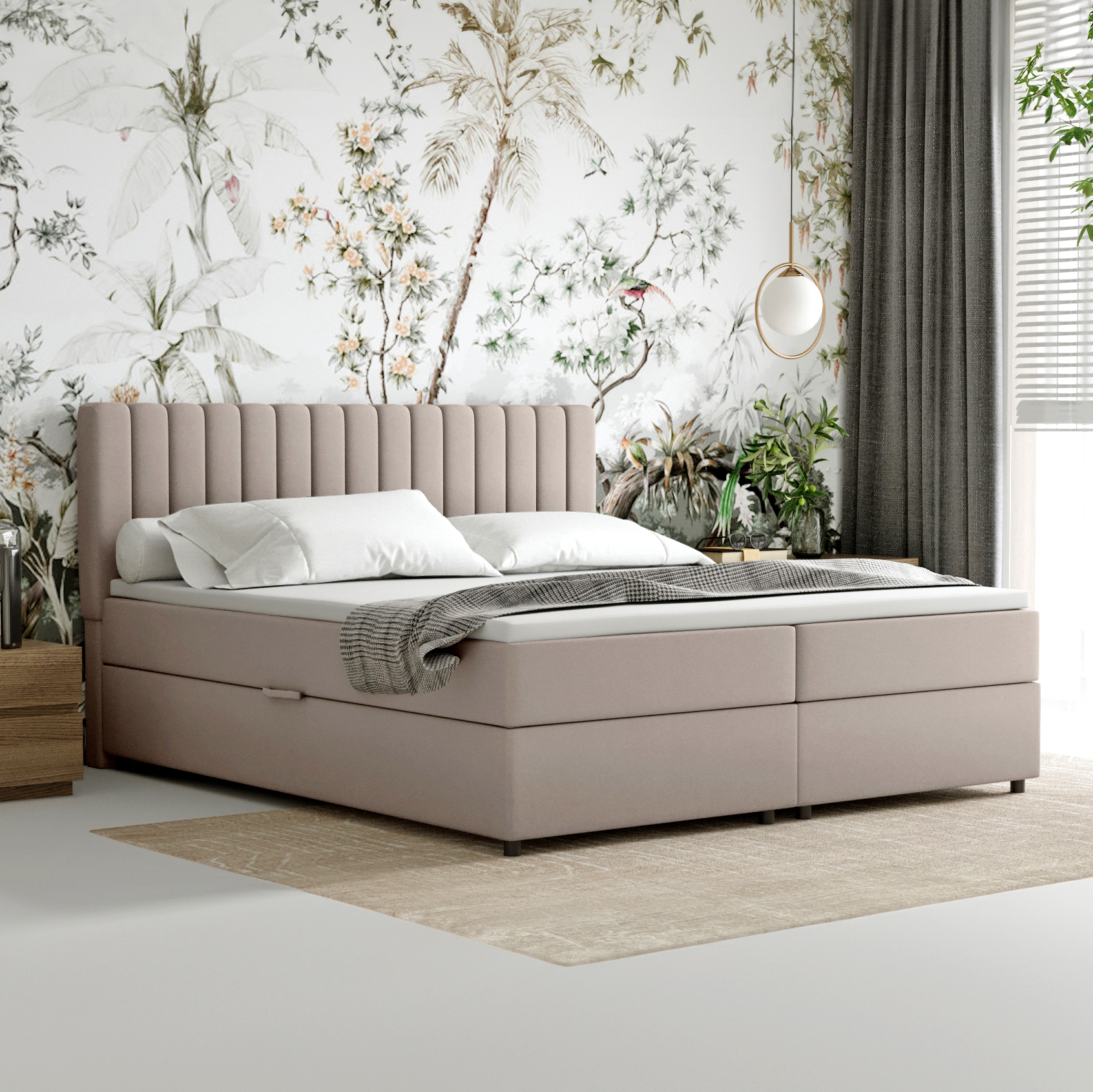 Boxspringbett 180x200 EVEREST, mit Topper, mit Bettkästen, Doppelbett, Dunkelbeige, Panda Möbel
