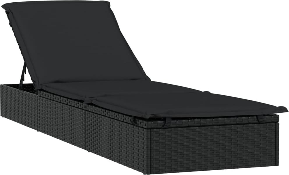 Sonnenliege 1 Stk. mit Auflage Schwarz 201x55x62 cm Poly Rattan