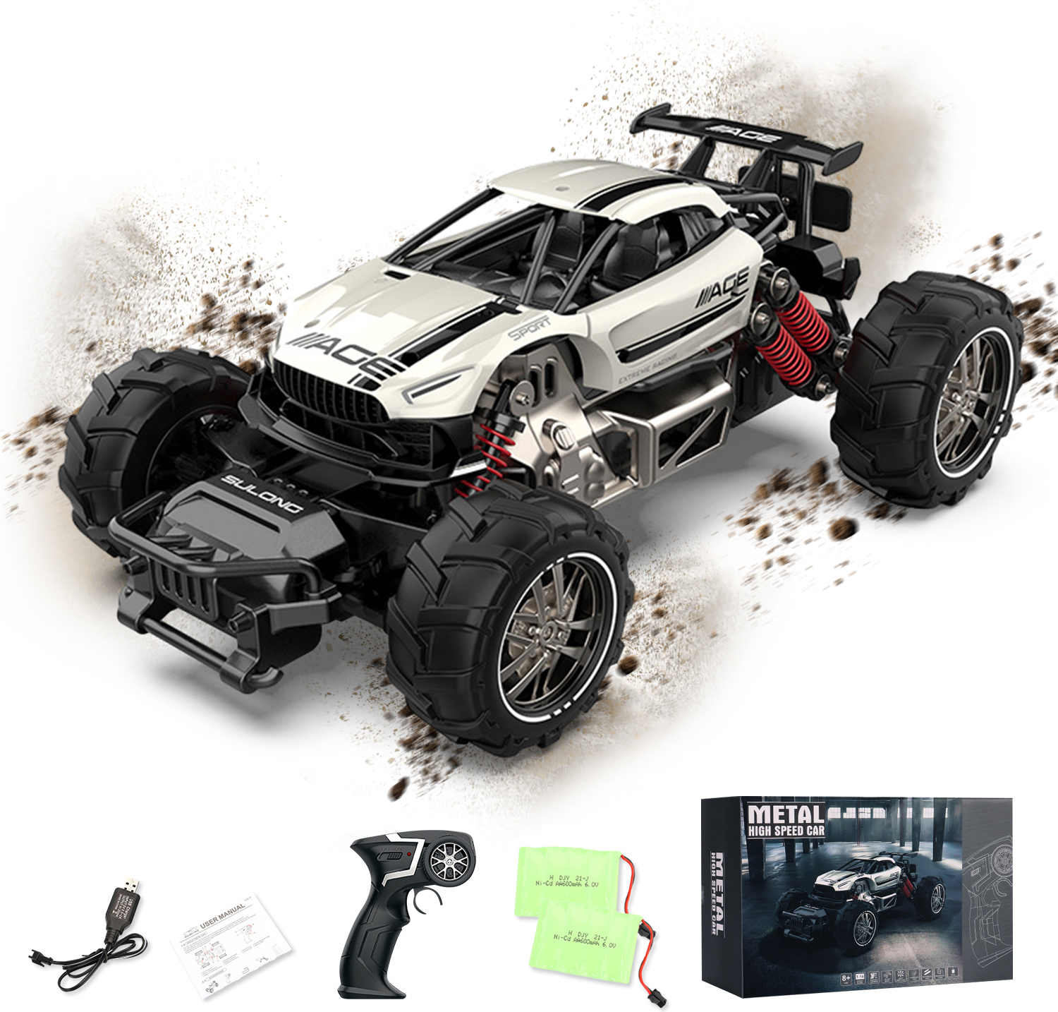 keepgogo Ferngesteuerte Autos, RC-Auto Ferngesteuertes Auto, 1:14 4WD Monster Truck, Ferngesteuerte Fahrzeuge, 2.4 GHz RC Spielfahrzeuge, RC Offroader, Elektrofahrzeug mit 6 V Batterie, Legierung, für Kinder und Erwachsene