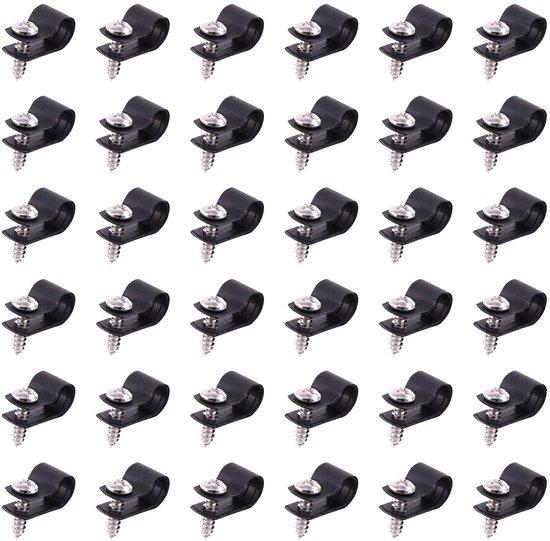 Unyqoos® 60er Set schwarze Nylon-Kabelclips mit Schrauben – 7 Größen 6,4–23 mm für effizientes Kabelmanagement (94V-2)