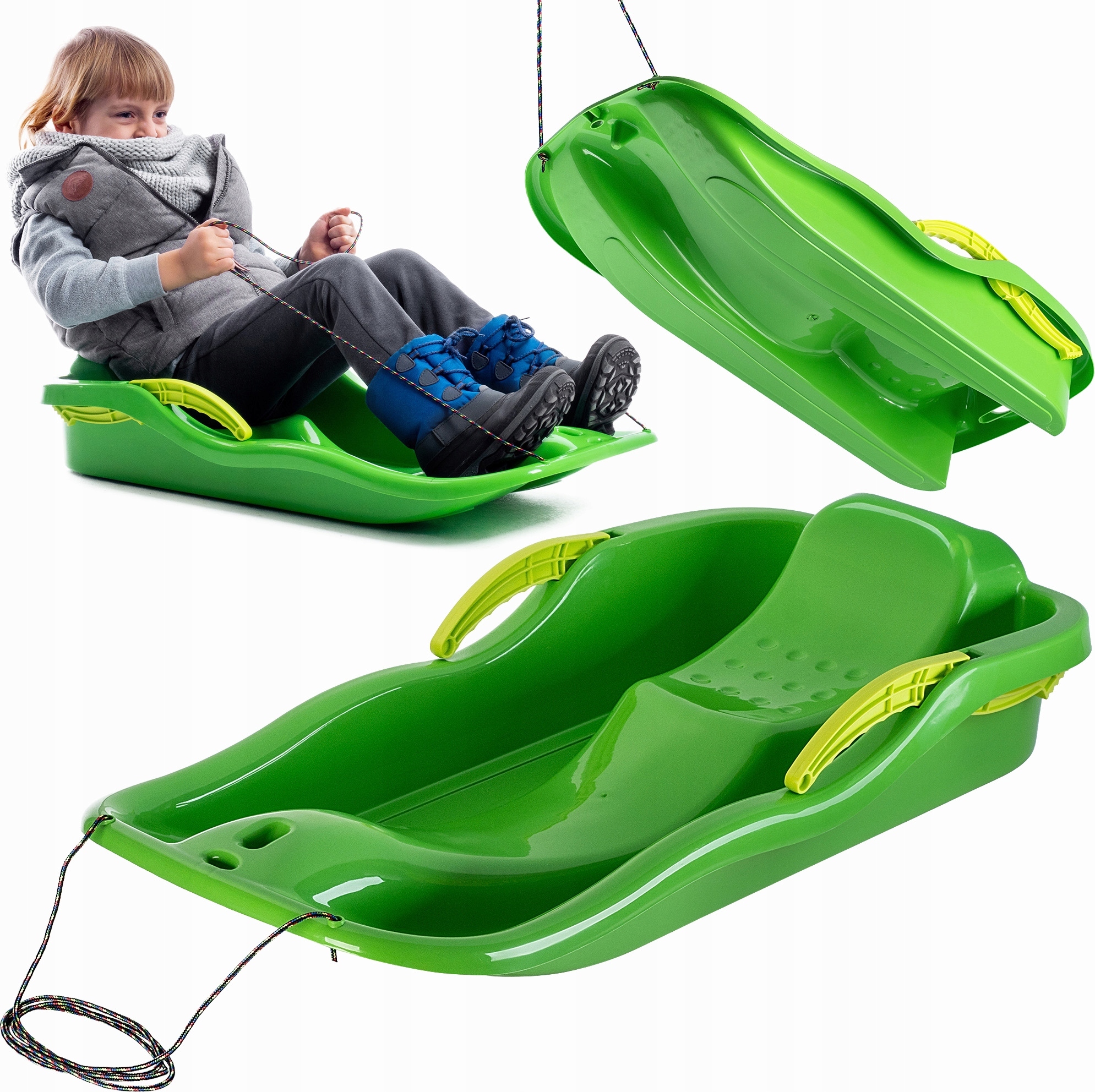 KADAX Kunststoffschlitten, Schneebob 85x40x18cm, Schneerutscher mit Bremsen K6410