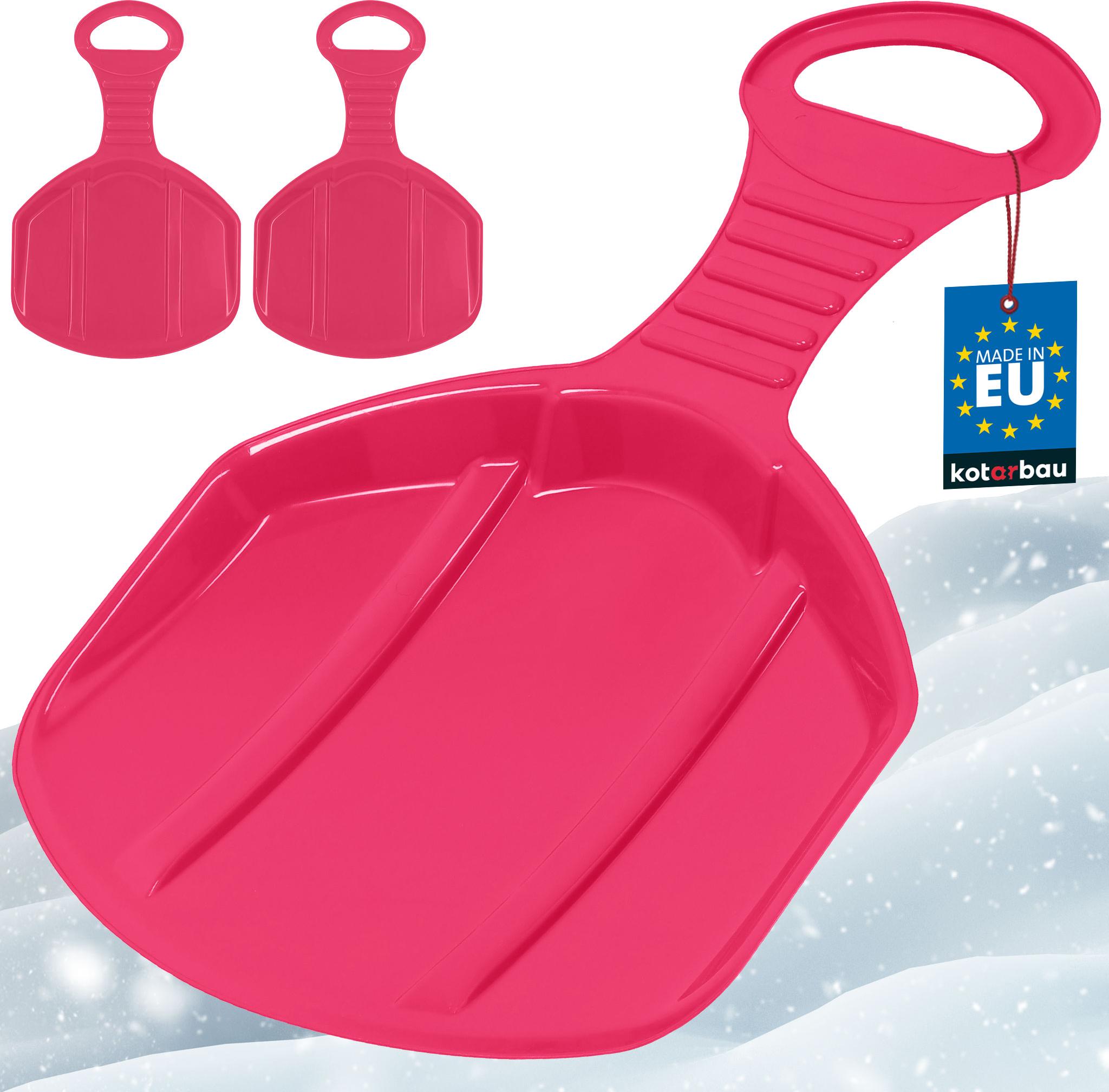 KOTARBAU® 2er Set Popo Rutscher Bob Schlitten für Kinder & Erwachsene Rutschteller mit Griff Kunststoff Porutscher Schnee Rutscher Leicht & Stabil Rosa