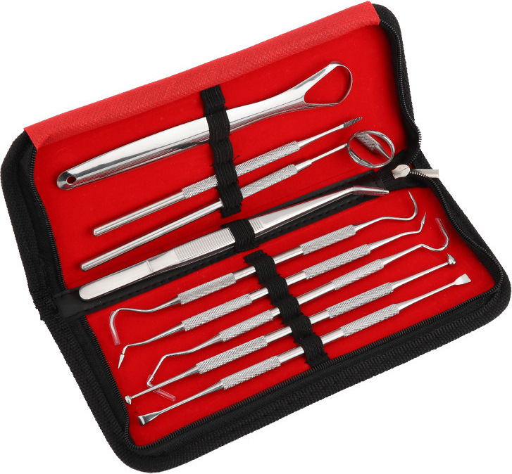 INF Zahnpflege-Instrumente 9 Teile mit Etui Silber 276468