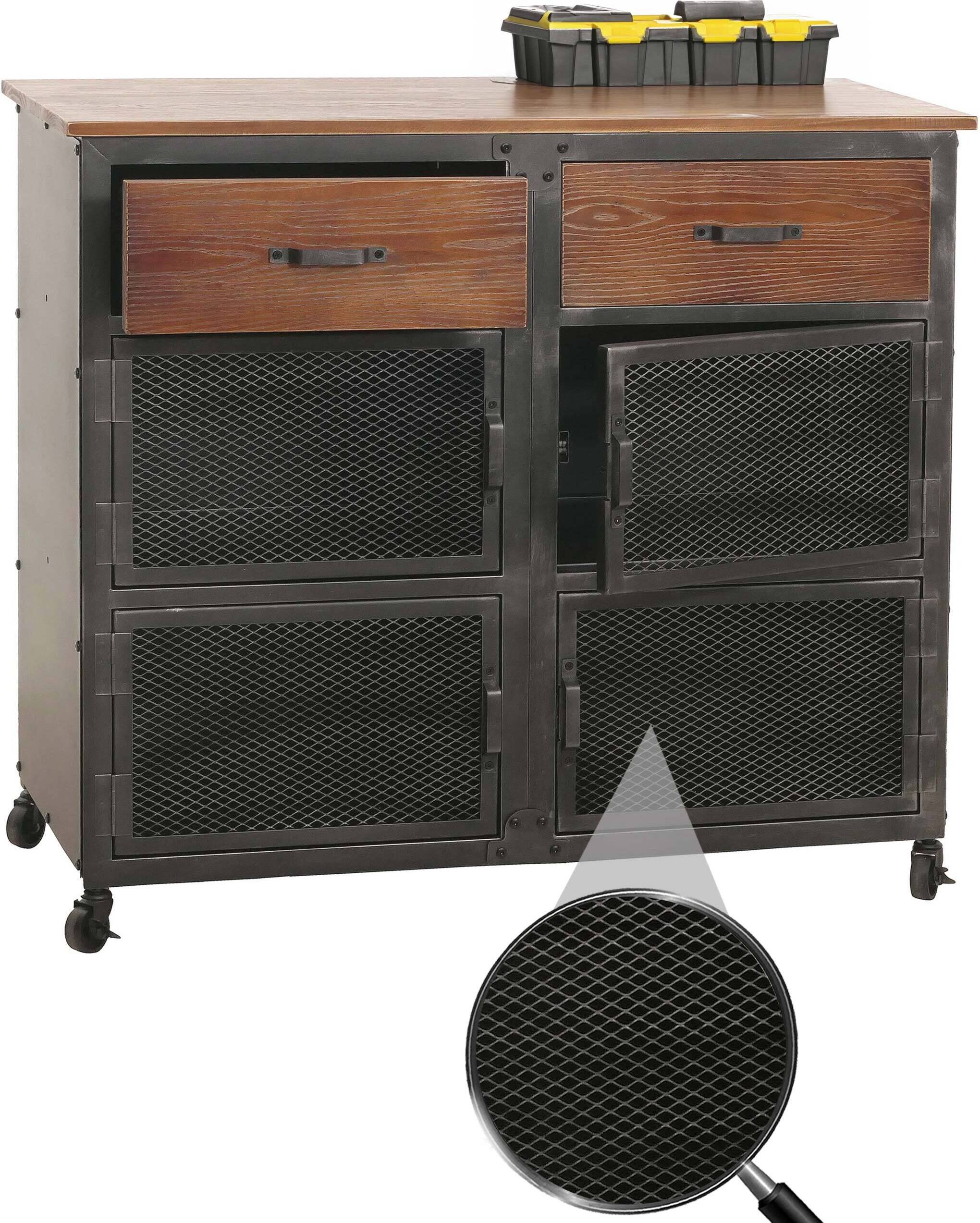 Werkstattwagen MCW-N28, Rollwagen, Rollen 2 Schubladen, 3D-Struktur Metall Holz 90x100x40cm schwarz, braun