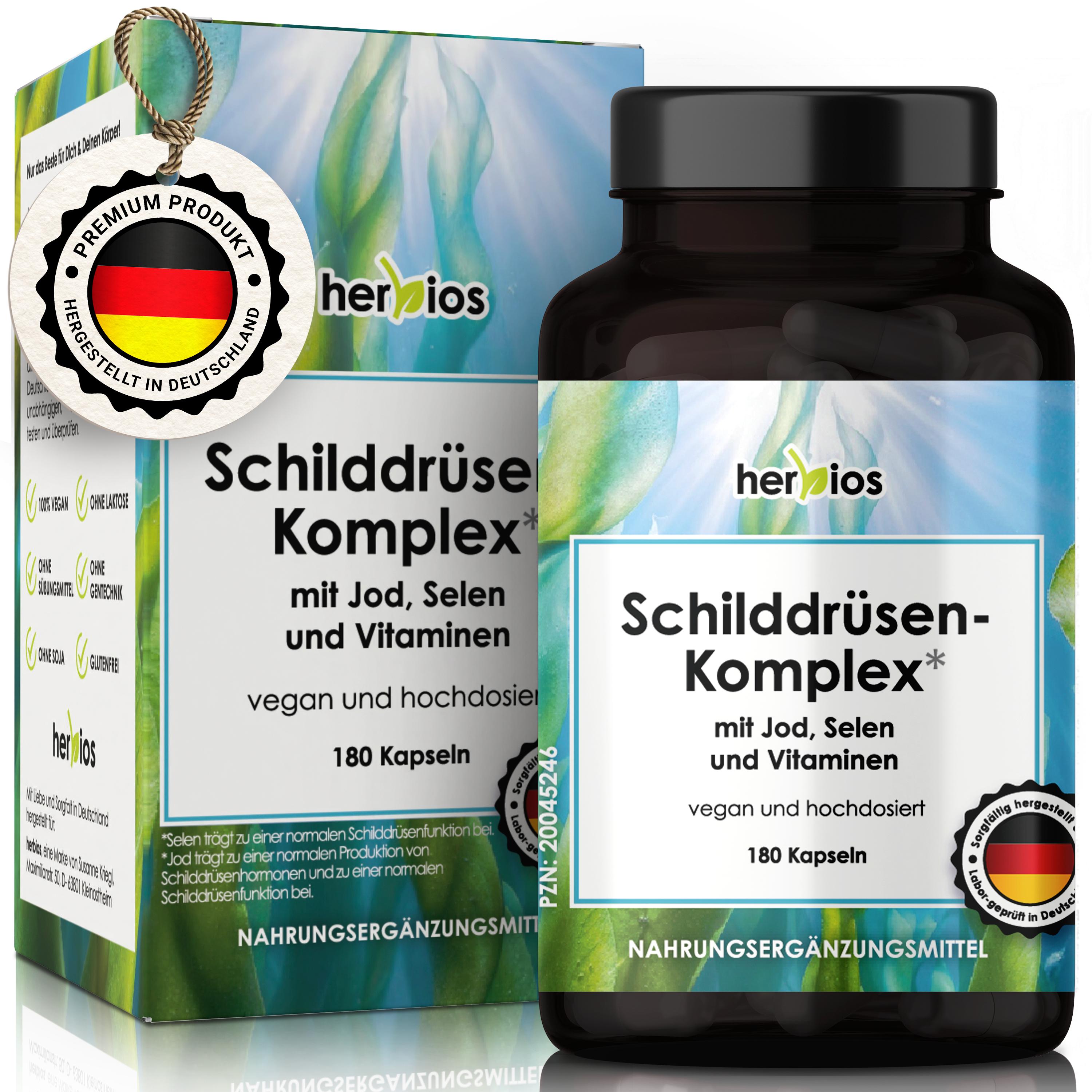 Susanne Kriegl HERBIOS Schilddrüsen-Komplex - 180 Kapseln für 6 Monate - Jod Selen Komplex für die Schilddrüse - mit L-Tyrosin, Eisen, B-Vitamine & Folsäure 2024004