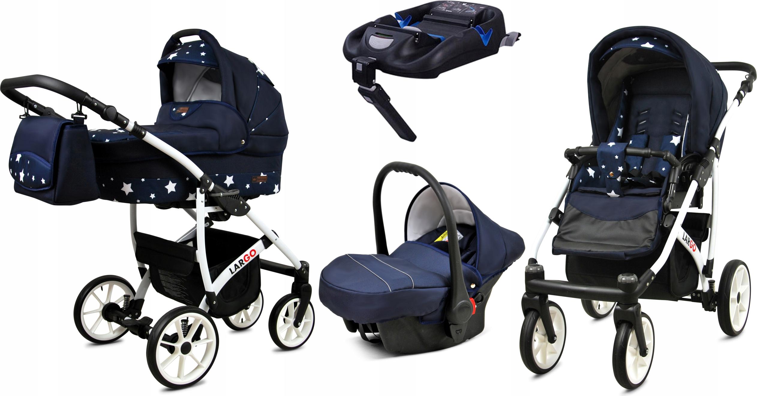 BabyLux Largo | 4in1 Kinderwagen Set | Navy Blue Star | Kombikinderwagen | Kinderwagenset | Iso