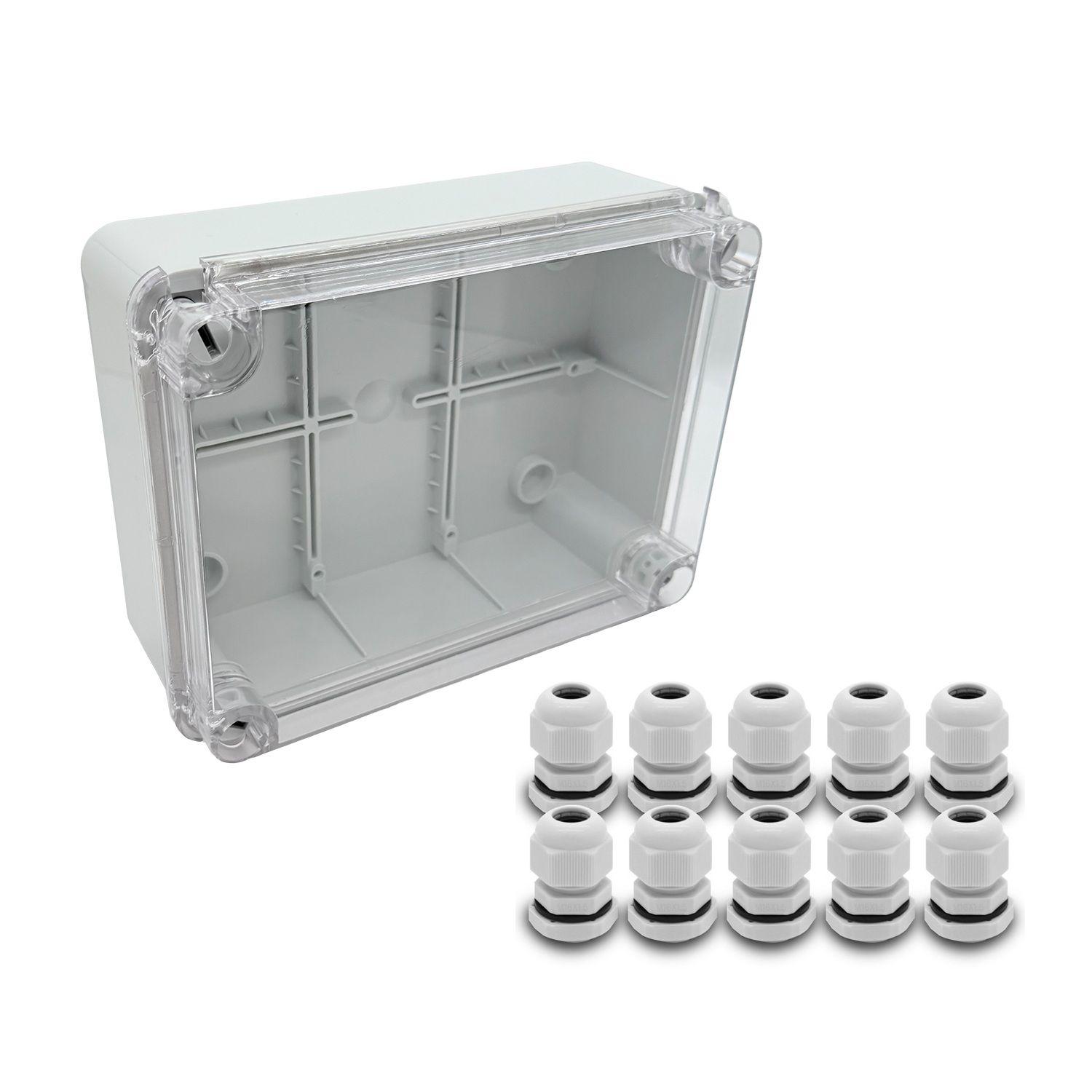 ARLI SET: Abzweigdose IP67 Sichttür 190 x 145 x 80 mm + 10x Kabelverschraubungen M16 x 1,5 mm 16055.2