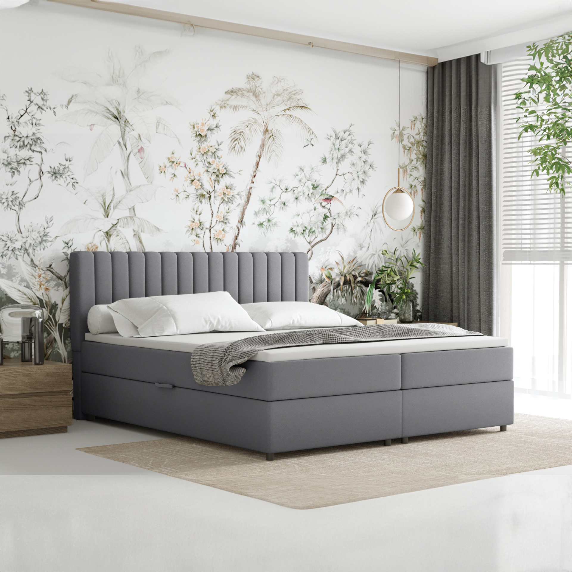 Boxspringbett 180x200 EVEREST, mit Topper, mit Bettkästen, Doppelbett, Grau, Panda Möbel
