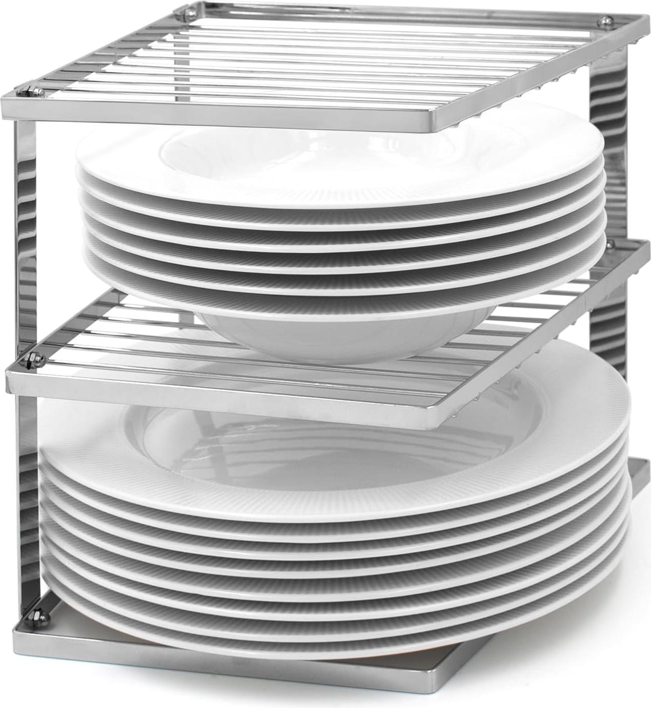 Markenlos Bordenregal ohne Wackeln zur Aufbewahrung in Küchenschränken - Eck Bordenregal Regalorganisator 25x25x19cm Silber - Aufbewahrungsregal Küchenorganisation Bordenregal