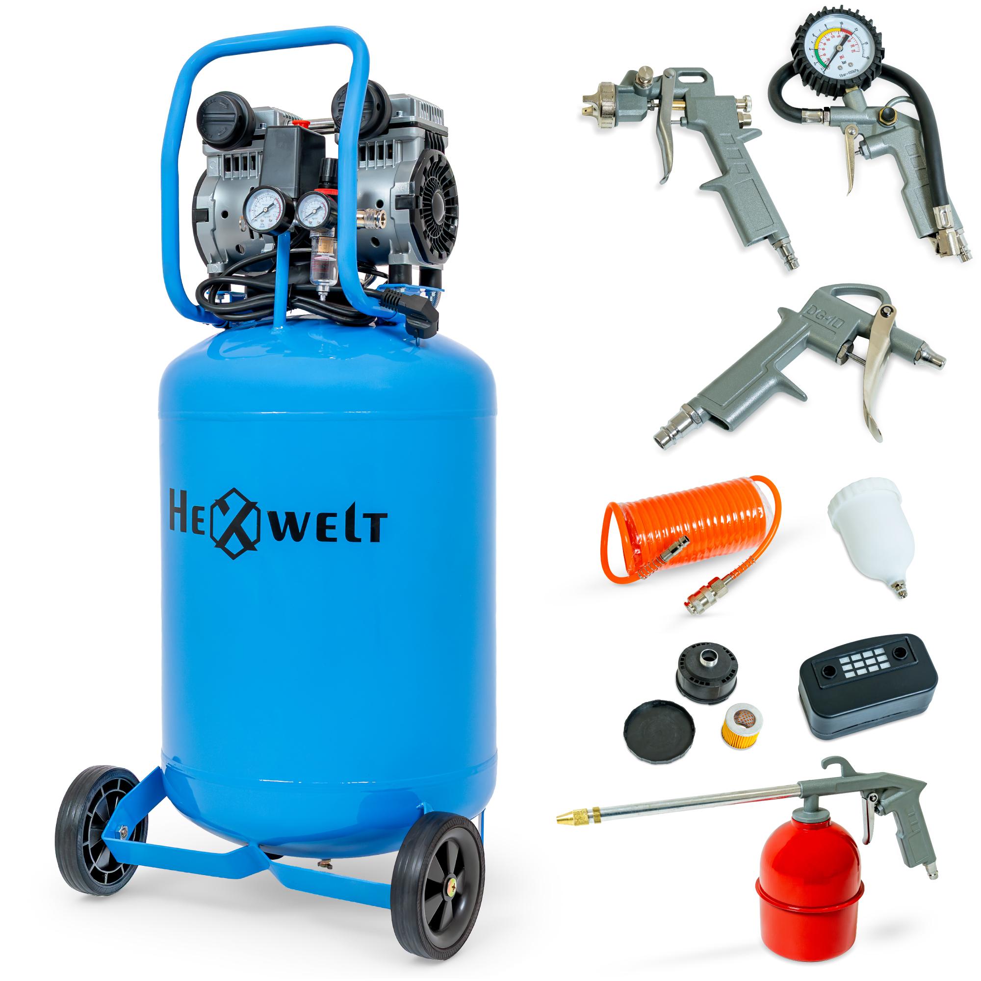 THUNDER® Ölkompressor 50L HEXWELT 1500W 8 Bar 250 l/min pneumatisches Set 5in1 Zweikolbenkompressor SET-HW-KP-50L-COMPRESSOR-SET-5IN1