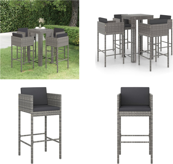 vidaXL 5-dielny záhradný barový set s vankúšmi polyratan sivý - Záhradný barový set - Záhradný barový set - Záhradné jedálenské sety