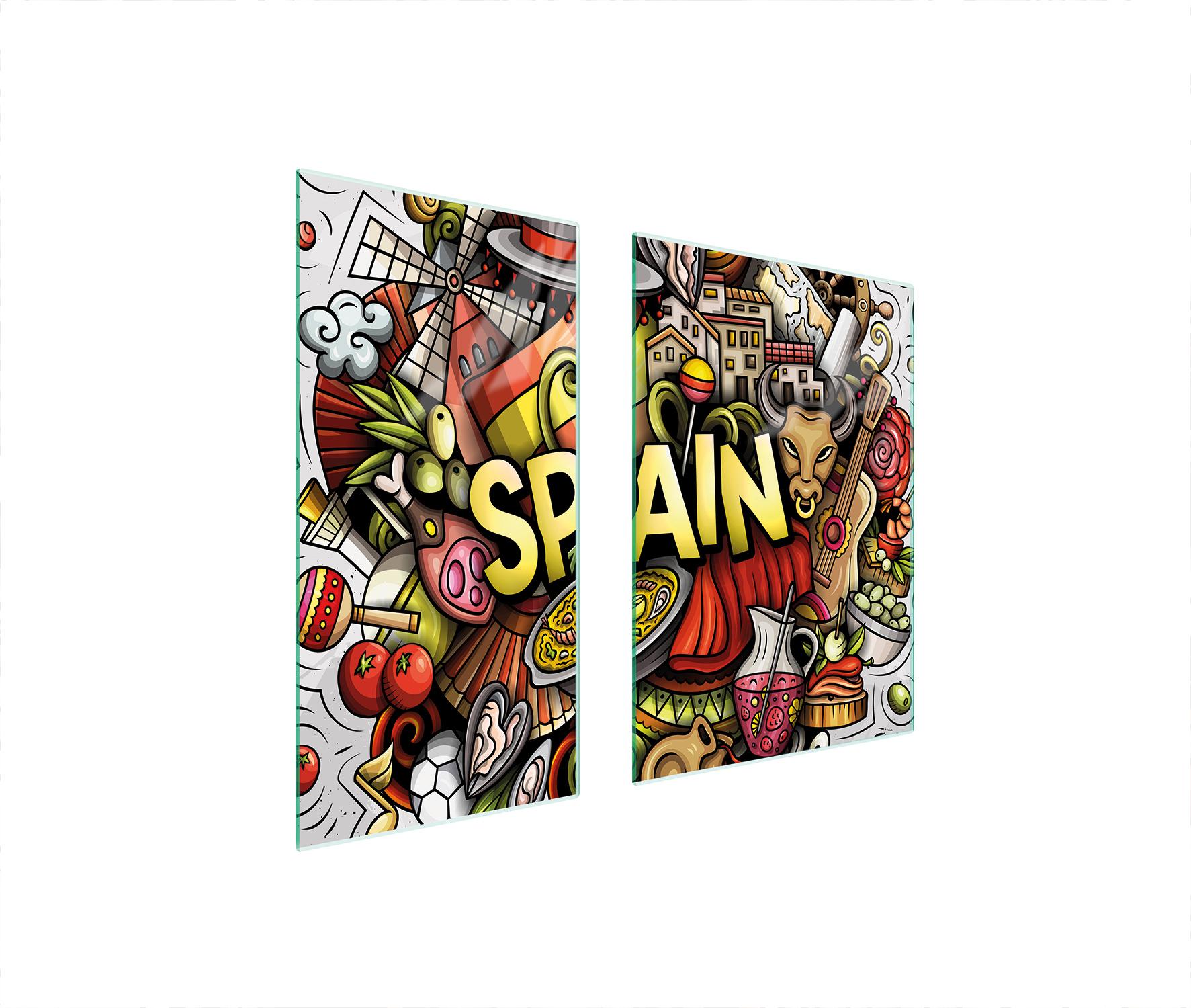 TMK ArtDeko Herdabdeckplatten 2 teilig 75x52 Ceranfeld Abdeckung Glas Schneidebrett Spanien Stier