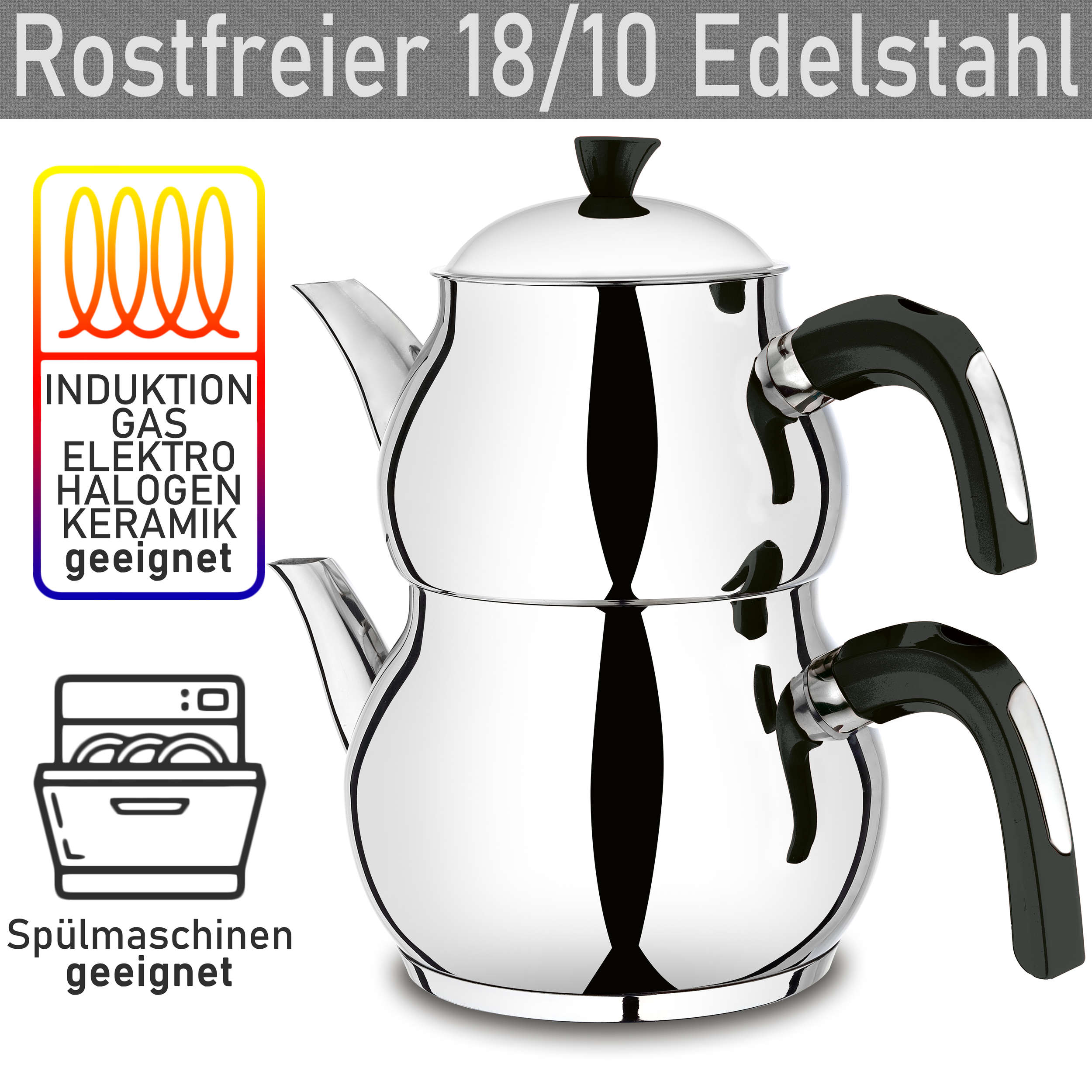 Mini Teekanne Turkisch Tee Teekocher Set Caydanlik  Rostfrei 18/10 Induktion