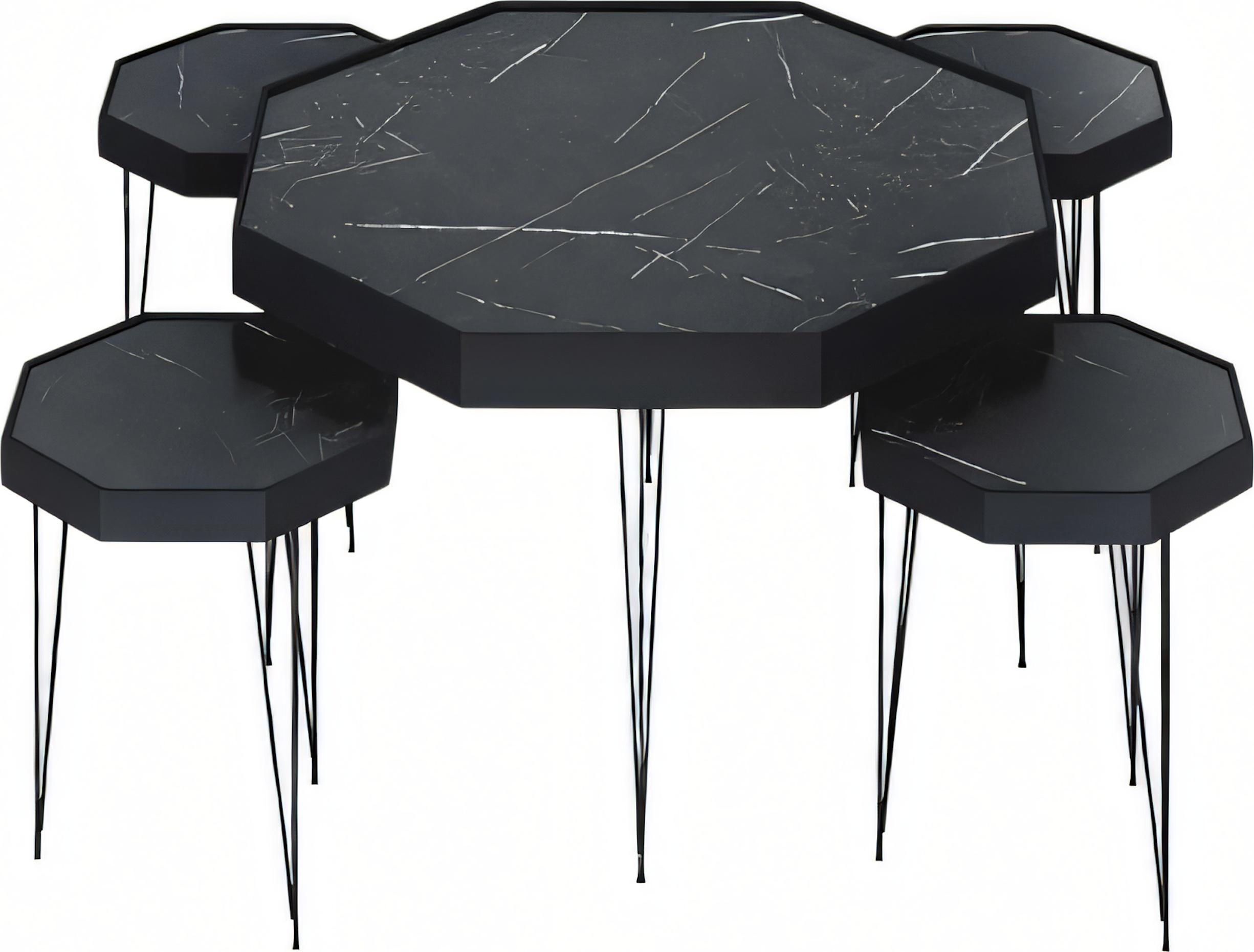 AEA Schwarzer Holz Couchtisch mit Beistelltischen modern und stilvoll