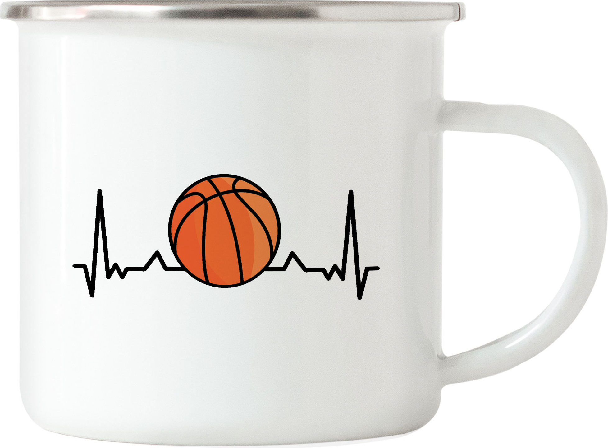 Hey!Print Basketball Emaille Tasse Leben Mannschaft Spieler Teamsport Korb Basket Ballsport Jersey Team Herzschlag Herz HP-1796-E